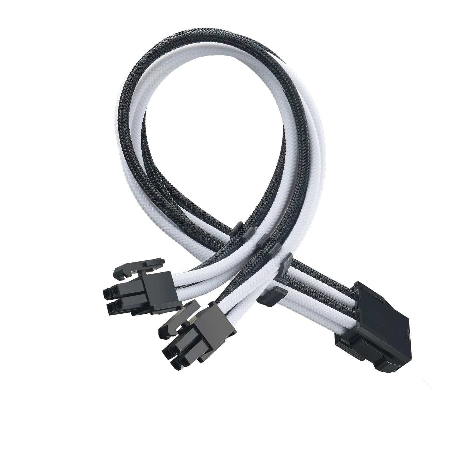 SST-PP07E-EPS8BW,  4+4 pin black-white sleeve extension cable, 18AWG, black cable comb x 4