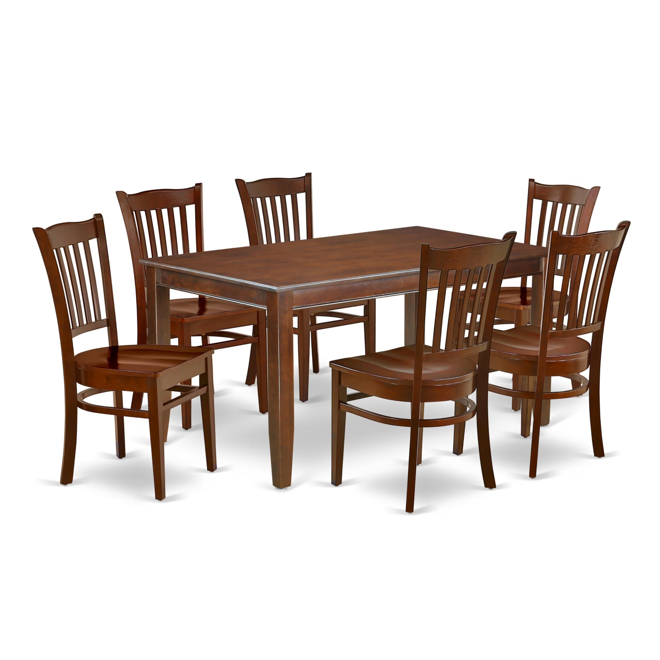DUGR7-MAH-W 7Pc Rectangle 60 Inch Table And Six Wood Seat Dining Chairs