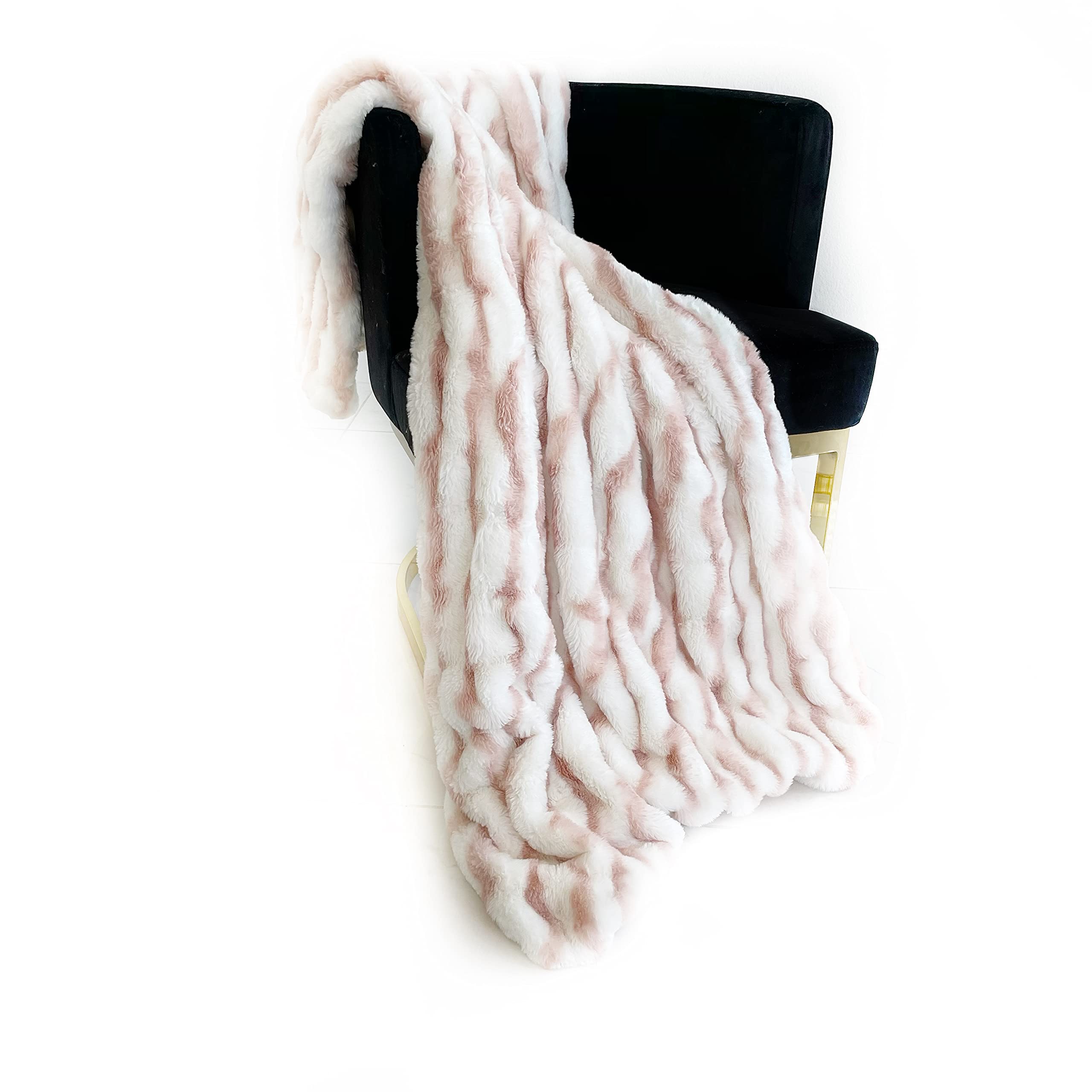 Plutus White Pink Snow Chinchilla Faux Fur Luxury Throw Blanket 102In X 116In