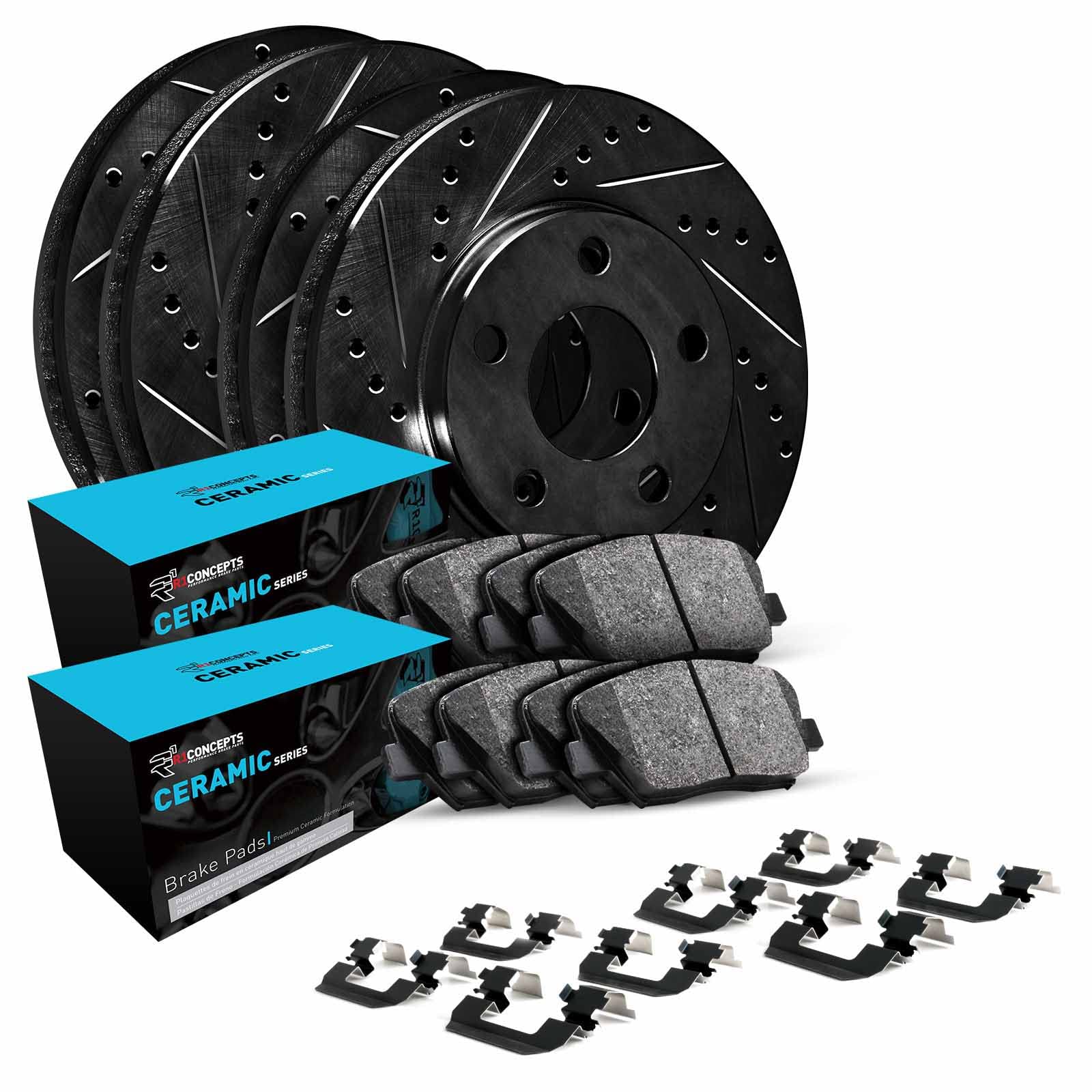 R1 Concepts Drilled and Slotted Black Disc Brake Rotor Set with Ceramic Pads and Hardware WHWH2-31097