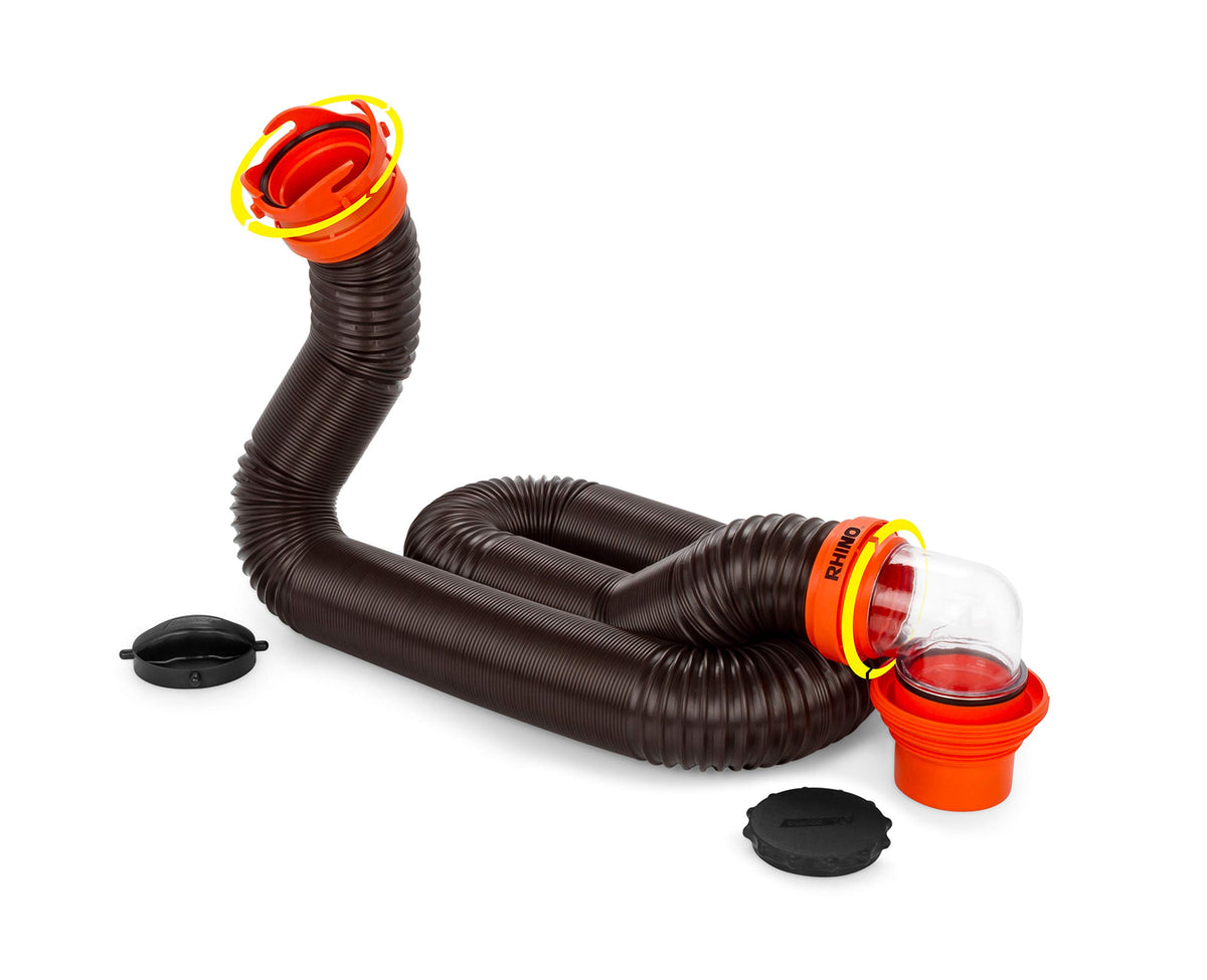 Camco Rhinoflex 15Ft Rv Sewer Hose Kit, Includes Swivel Fitting And Translucent Elbow With 4-In-1 Dump Station Fitting, Storage