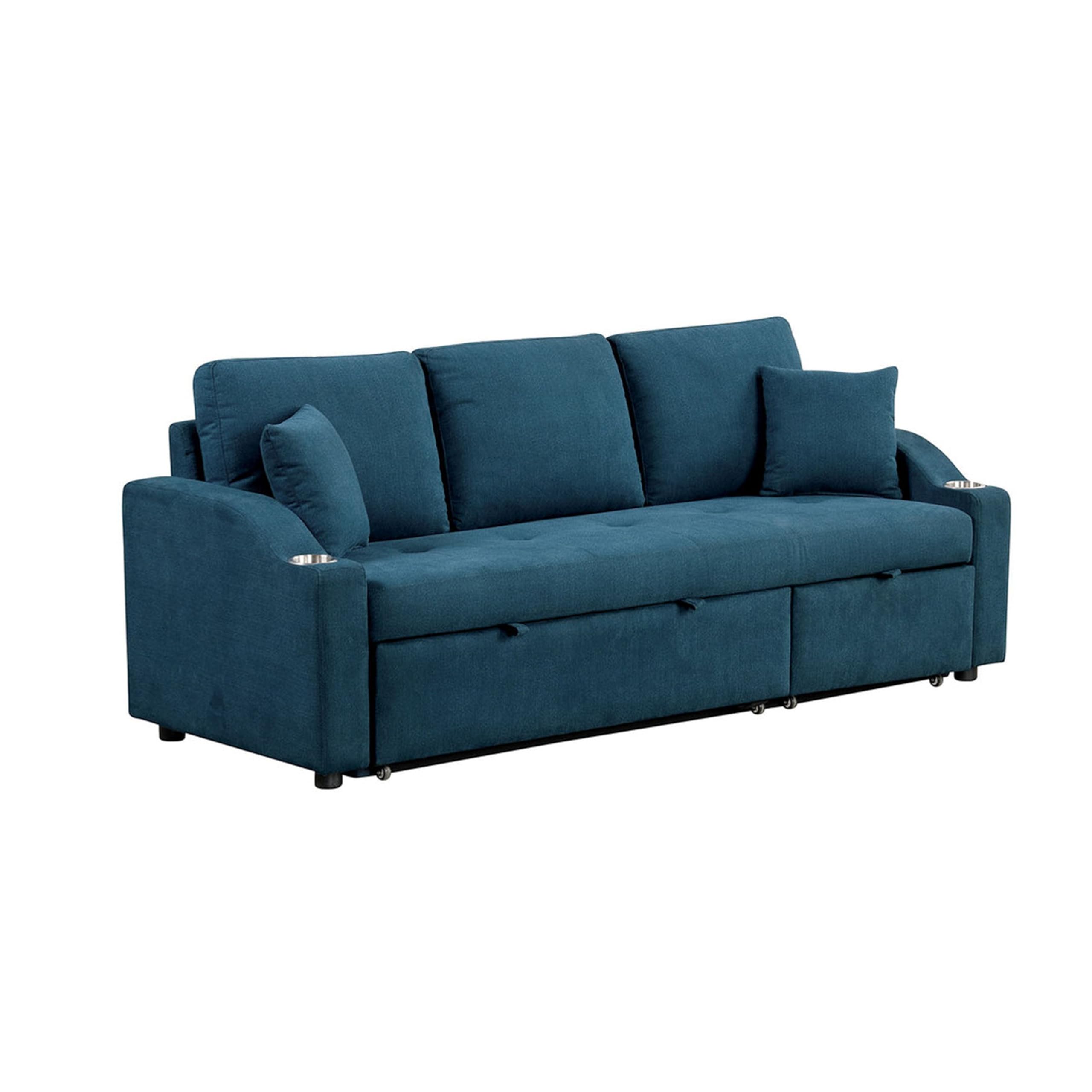 Rily Sleeper Sectional Sofa with Pull Out Bed and 2 Pillows, Blue