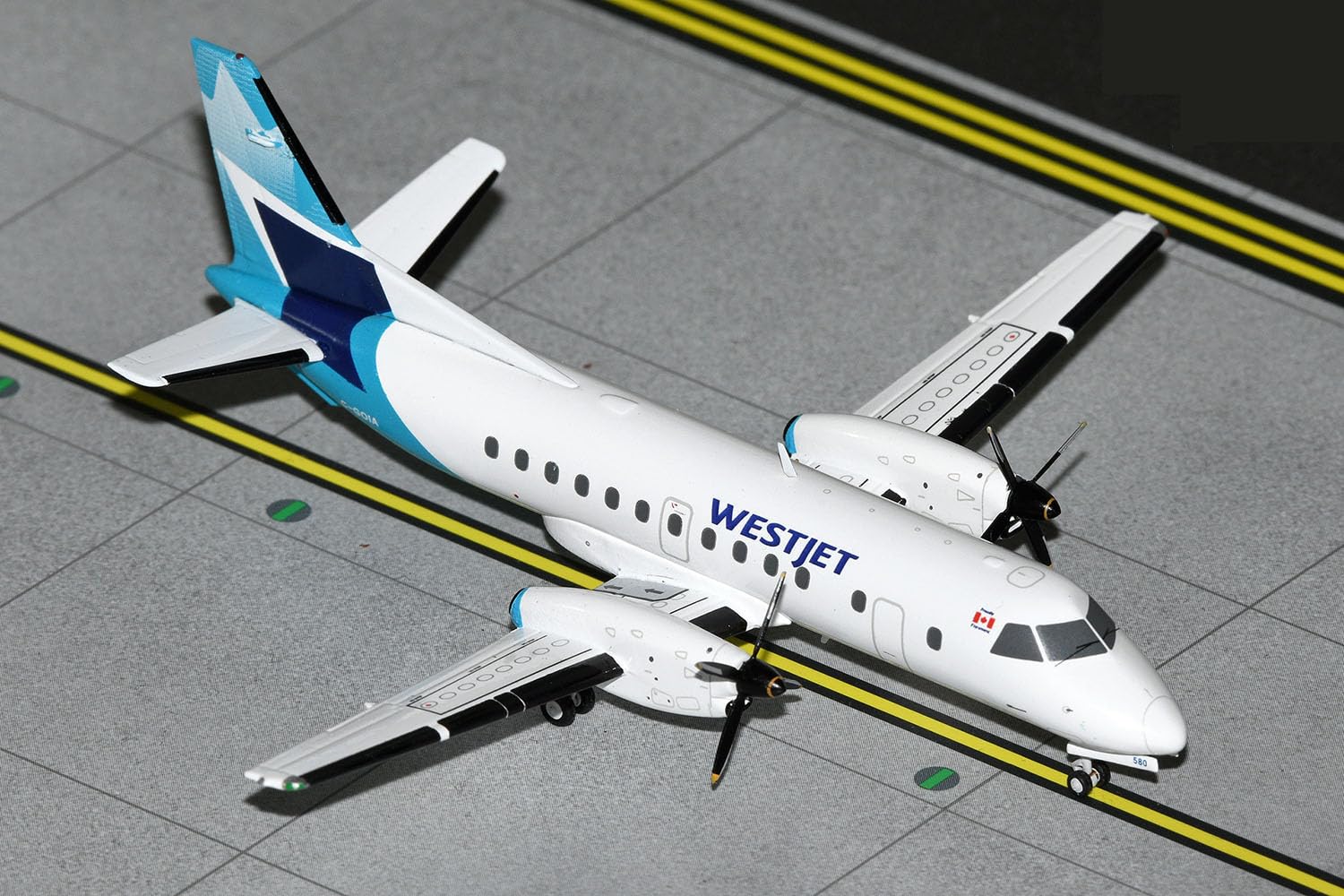 Saab 340B Commercial Aircraft WestJet (C-GOIA) White with Blue Stripes and Tail ??emini 200??Series 1/200 Diecast Model Airplane by GeminiJets