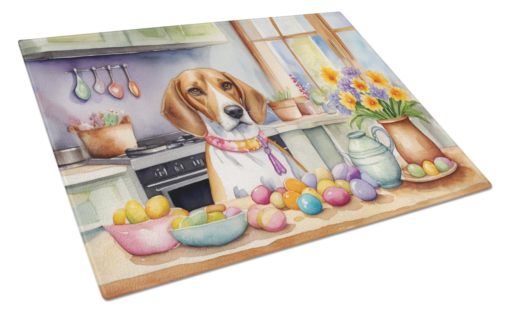 Carolines Treasures DAC6808LCB Decorating Easter English Foxhound Glass Cutting Board Decorative Tempered Glass Kitchen Cutting and Serving Board Large Size Chopping Board