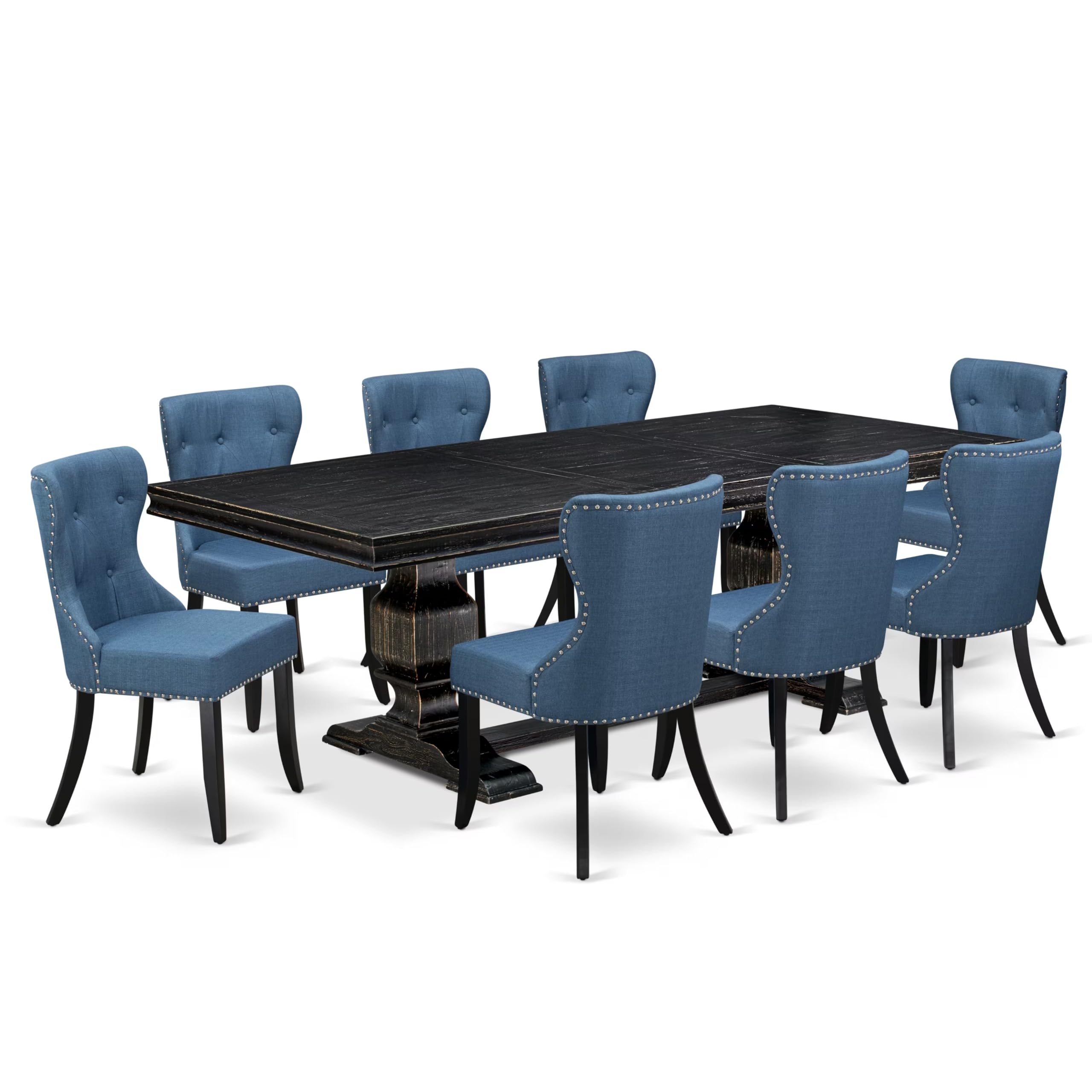 9 piece Mid Century Dining Set of a Rectangular Table and 8 Modern Chairs