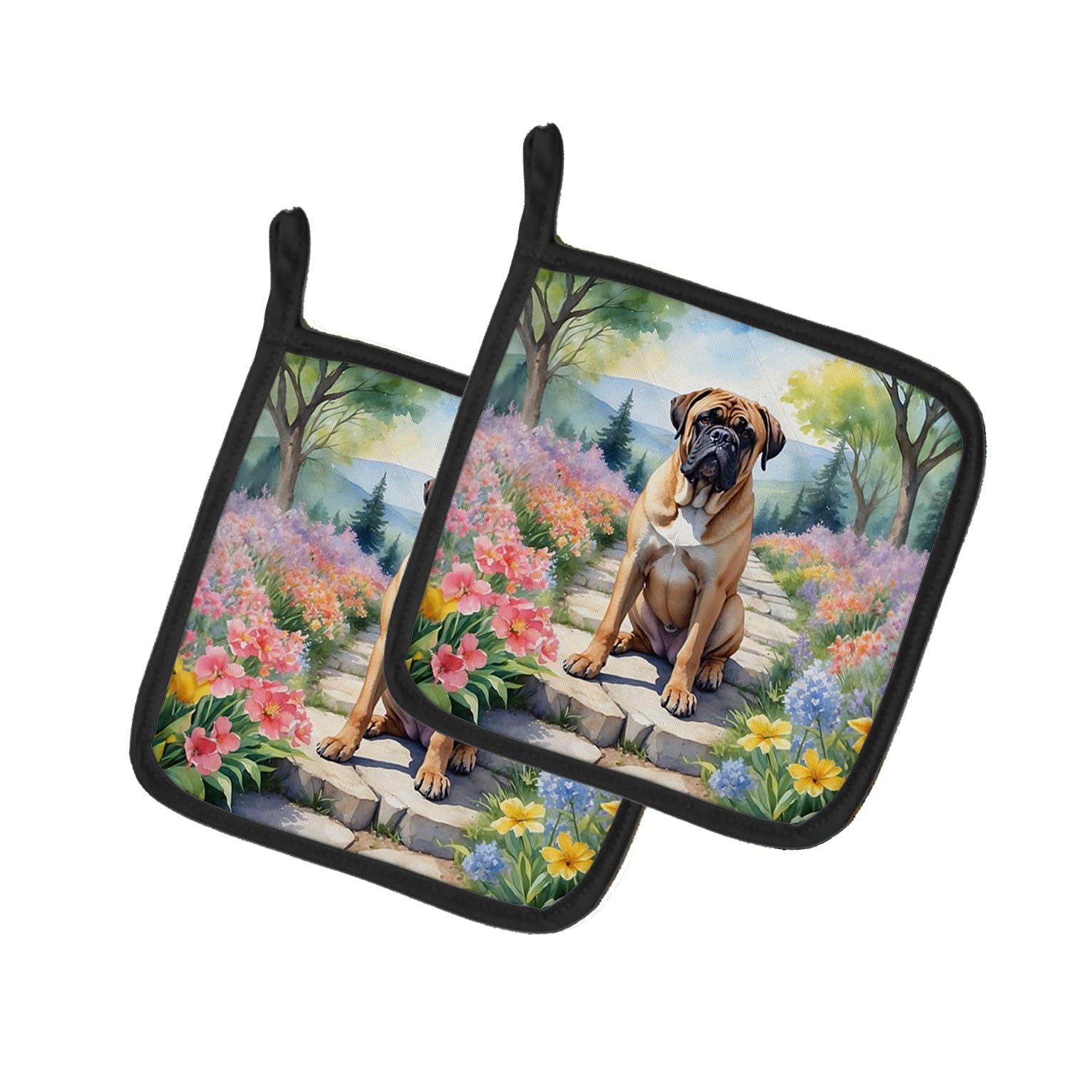 Bullmastiff Spring Path Pair of Pot Holders