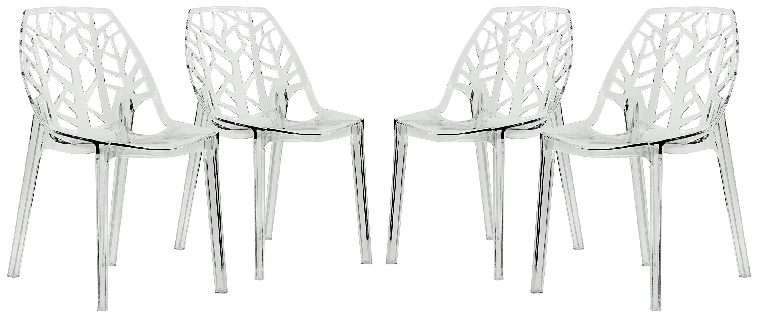 Leisuremod Cornelia Cut-Out Tree Design Modern Dining Chairs, Set Of 4 (Clear)