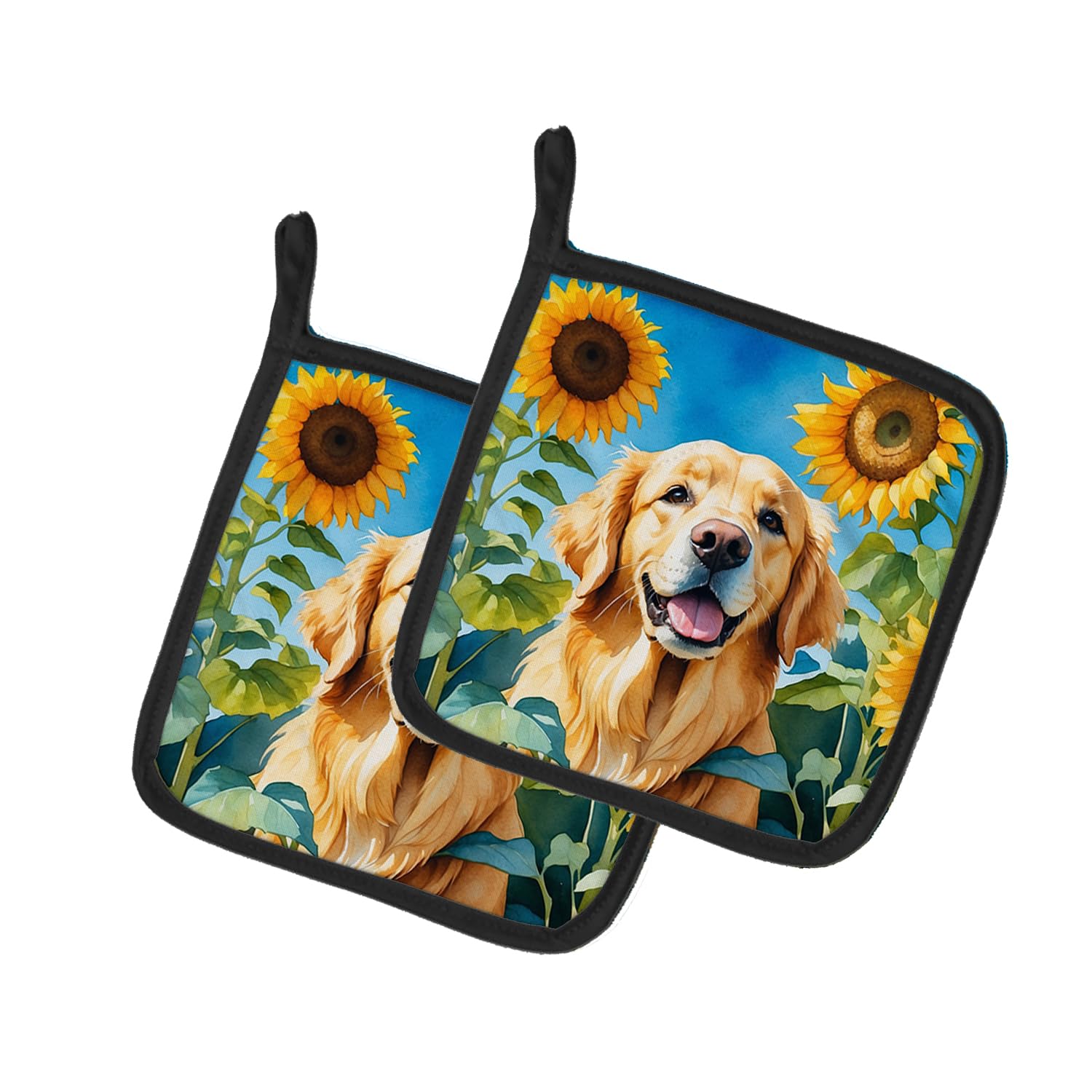 Golden Retriever in Sunflowers Pair of Pot Holders