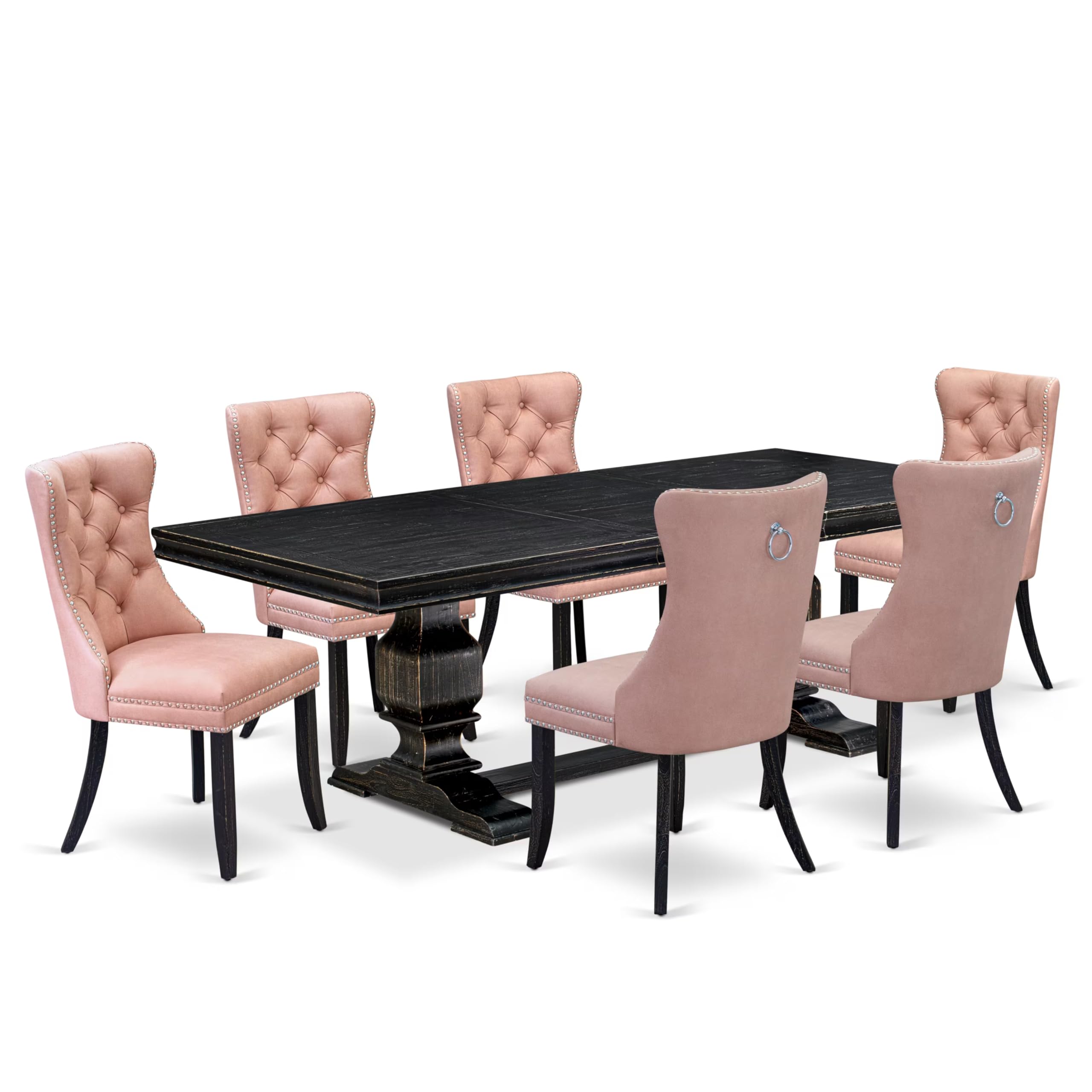 7 Pieces Dining Set Contains a Rectangle Kitchen Table and 6 Modern Chairs
