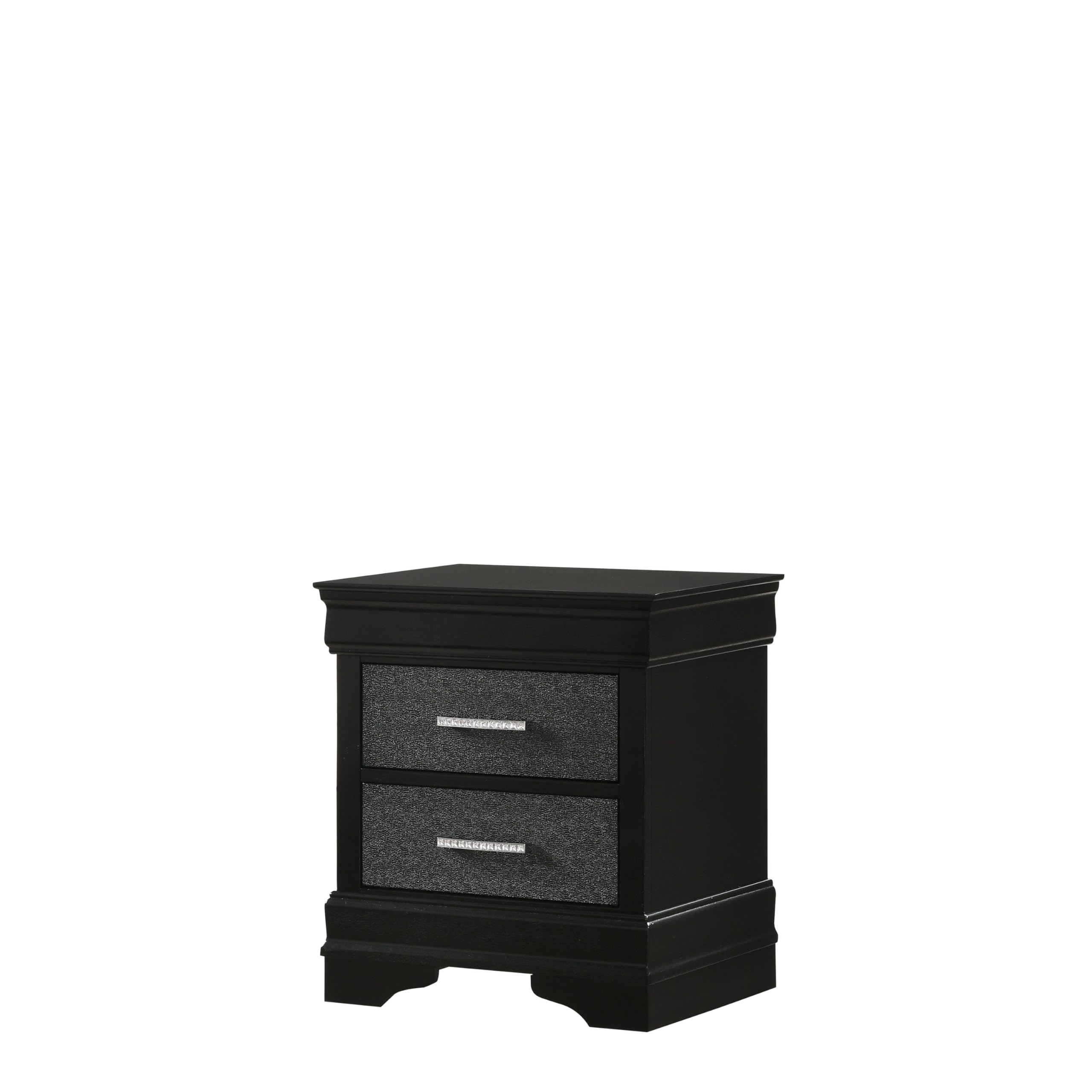 2 Drawer Wooden Nighstand with Horizontal Pull and Studded Accent, Black