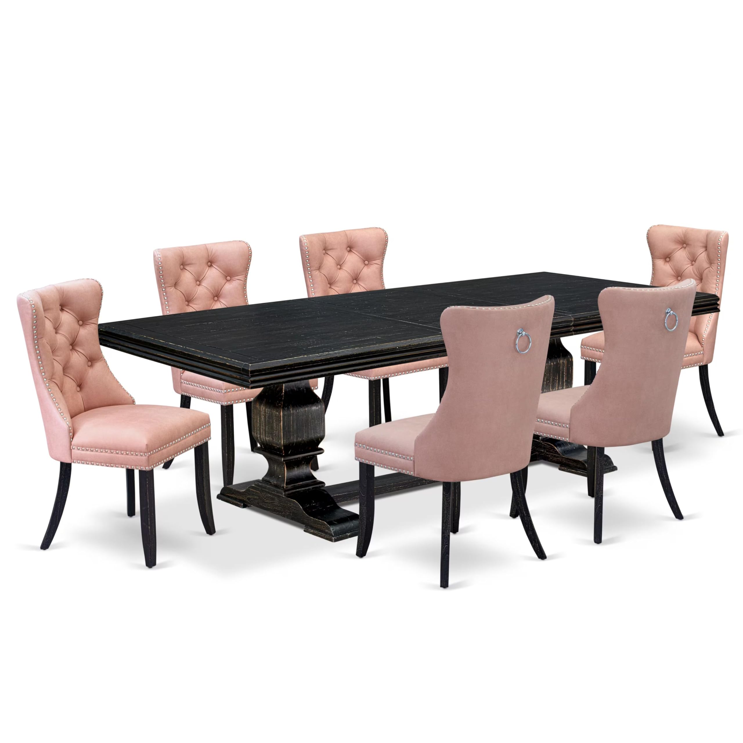 7 Pieces Dining Set Contains a Rectangle Kitchen Table and 6 Modern Chairs