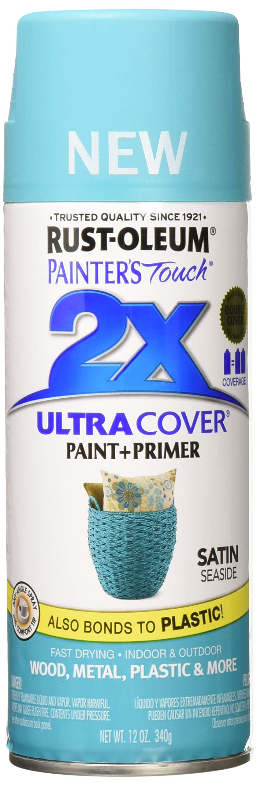 Rust-Oleum 315395 Painter'S Touch 2X Ultra Cover Spray Paint, 12 Oz, Satin Seaside
