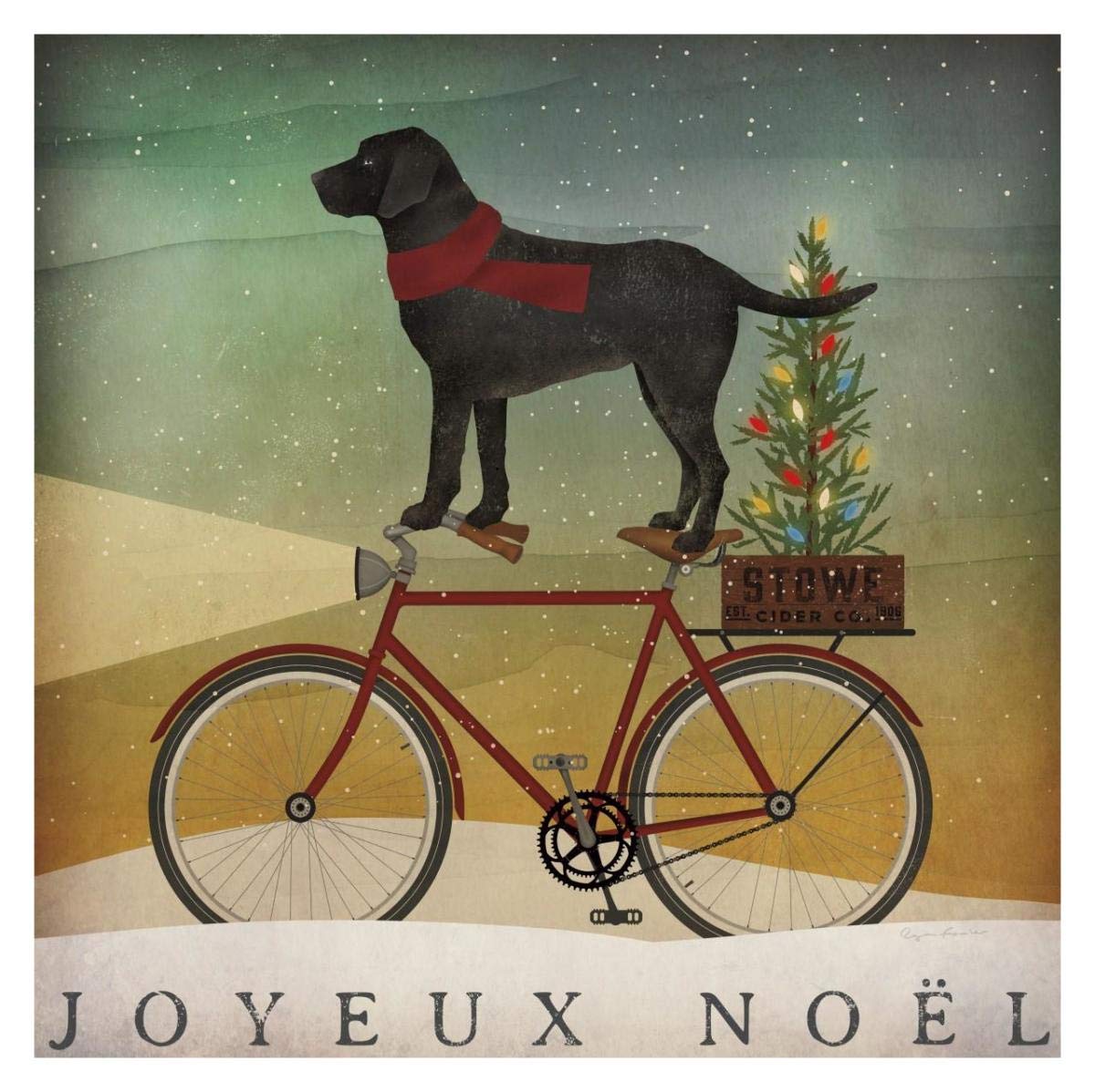 Black Lab on Bike Christmas -Paper Art-32x32”