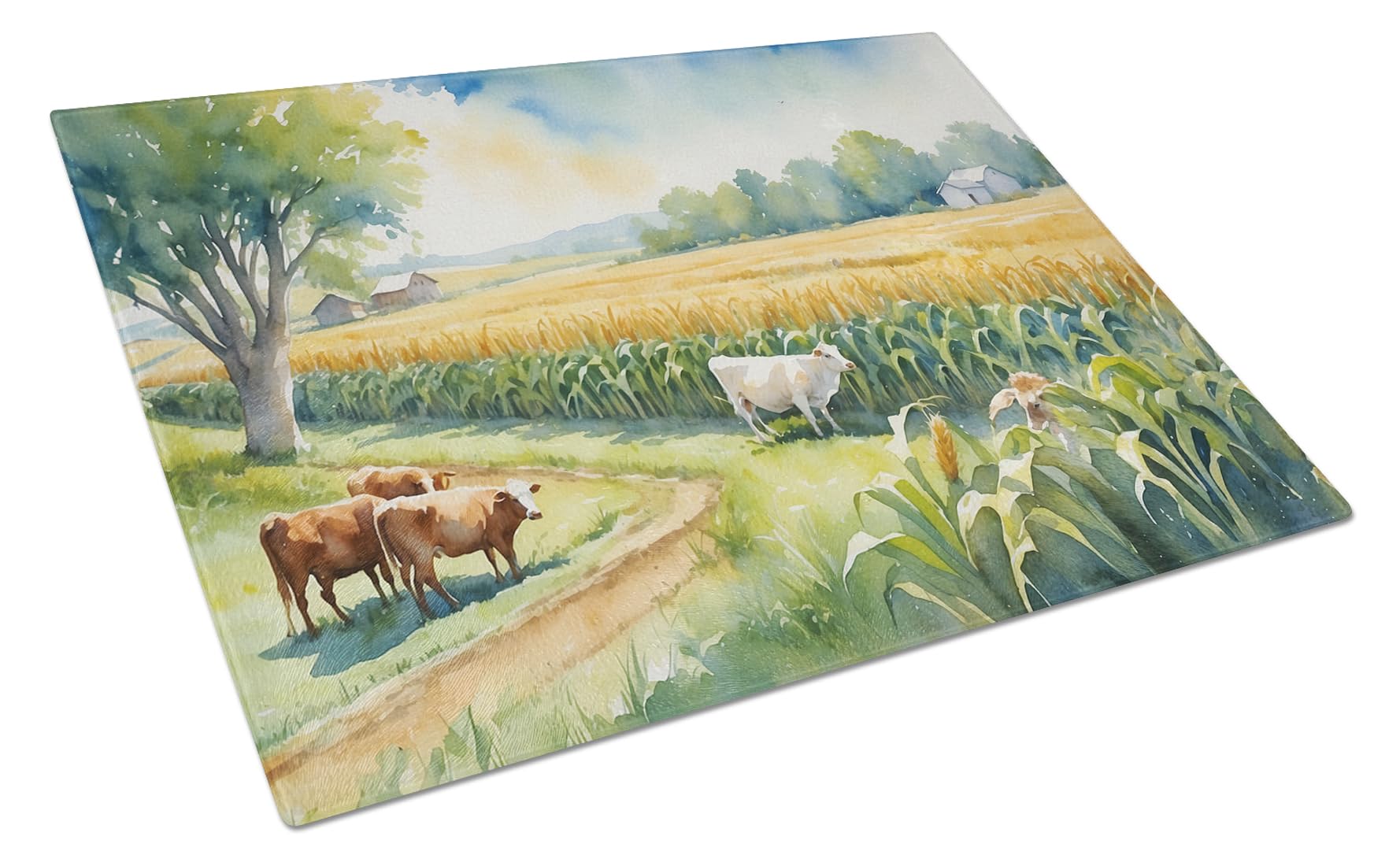 Carolines Treasures Cows by the Cornfield Glass Cutting Board Decorative Tempered Glass Kitchen Cutting and Serving Board Large Size Chopping Board