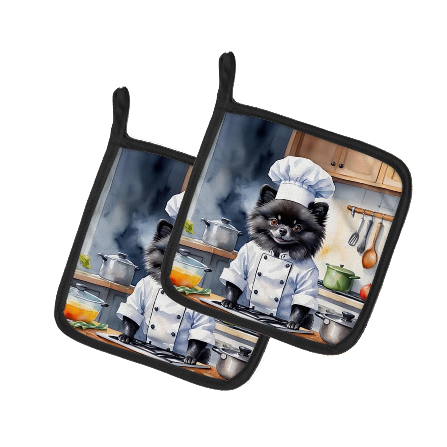 Pomeranian The Chef Pair of Pot Holders