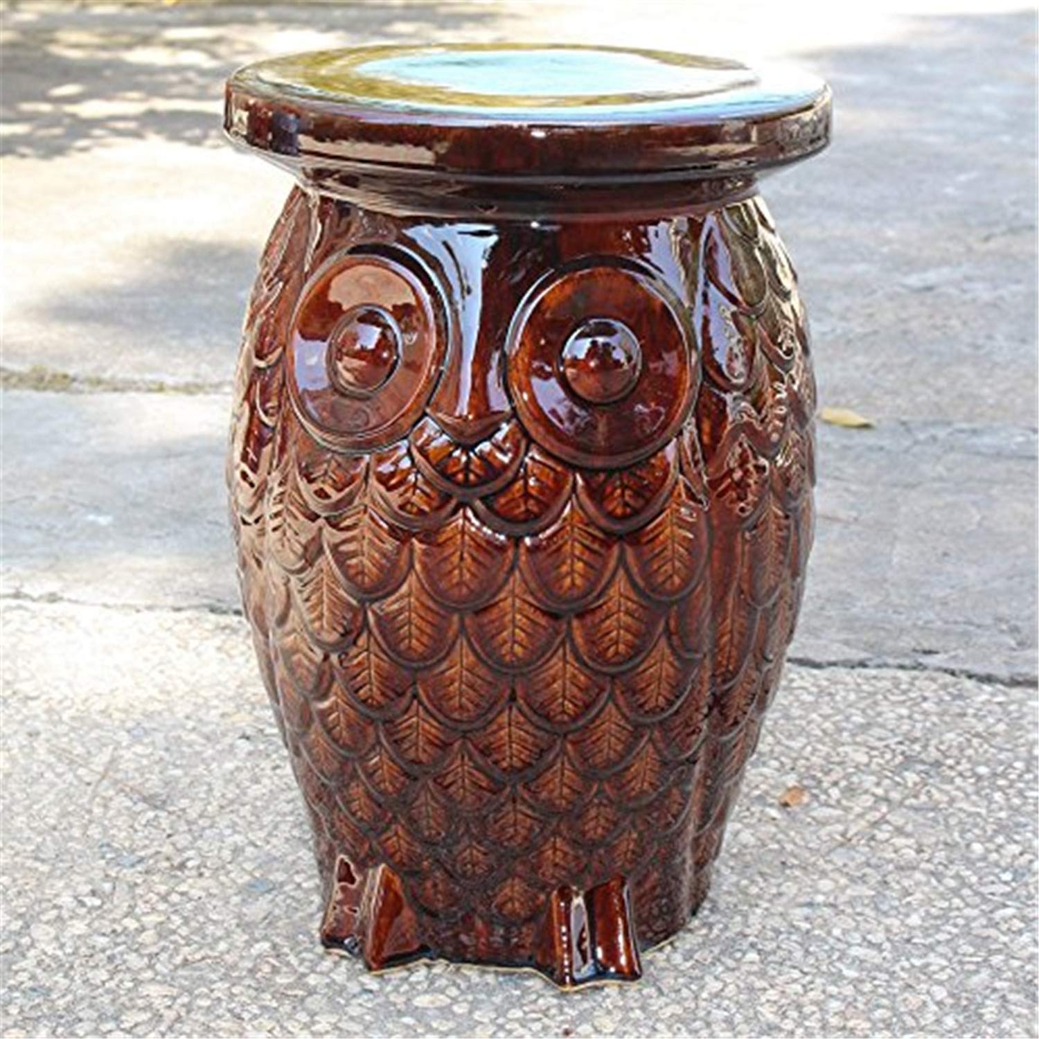 Wise Old Owl Ceramic Garden Stool - Brown
