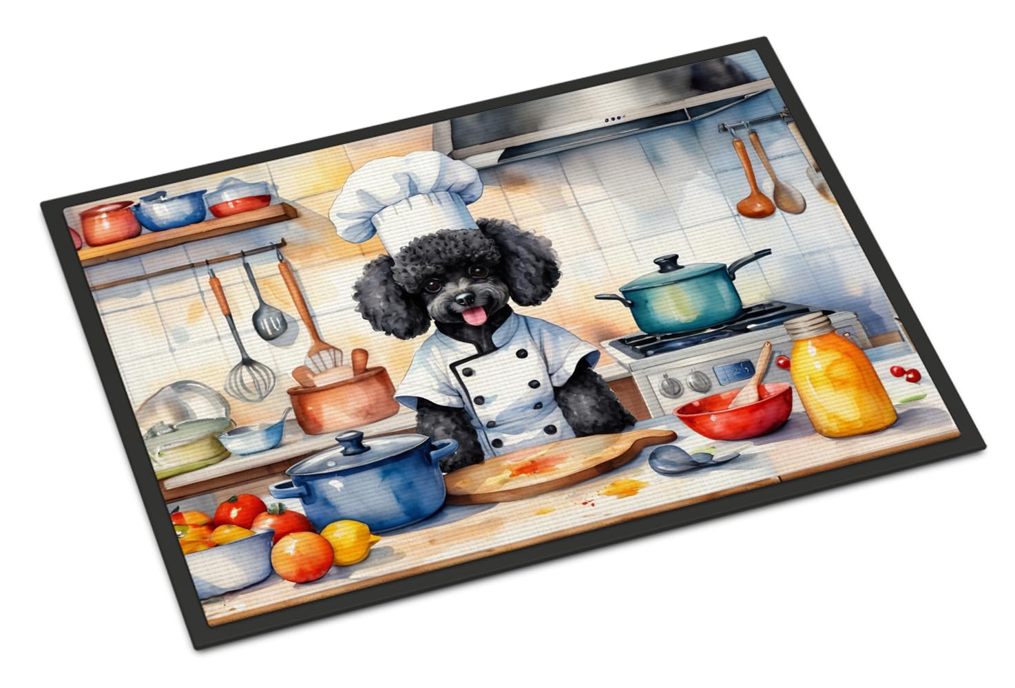 Carolines Treasures DAC6303MAT Black Poodle The Chef Doormat Front Door Mat Indoor Outdoor Rugs for Entryway, Non Slip Washable Low Pile, 18H X 27W