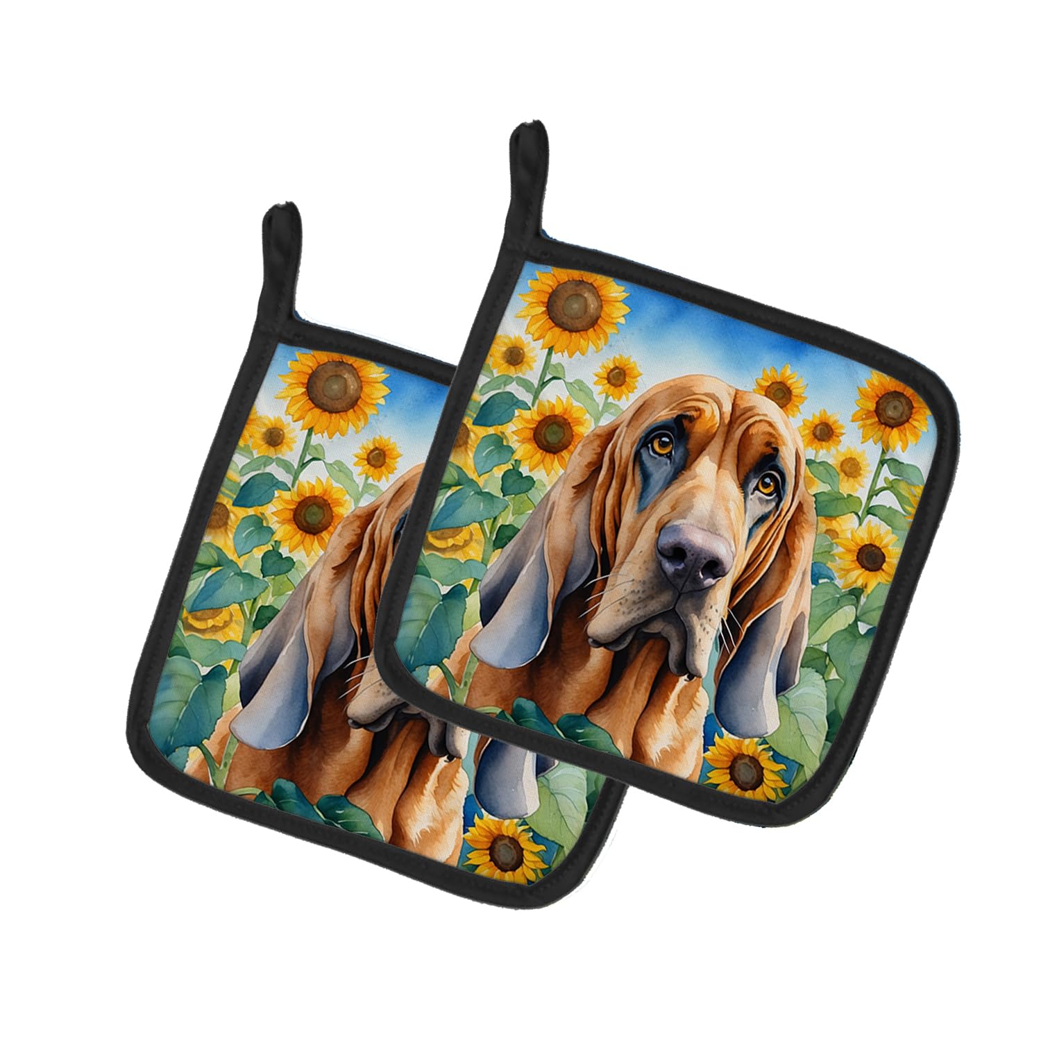 Bloodhound in Sunflowers Pair of Pot Holders