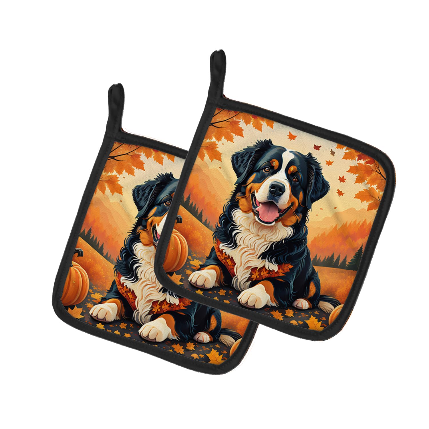 Bernese Mountain Dog Fall Pair of Pot Holders
