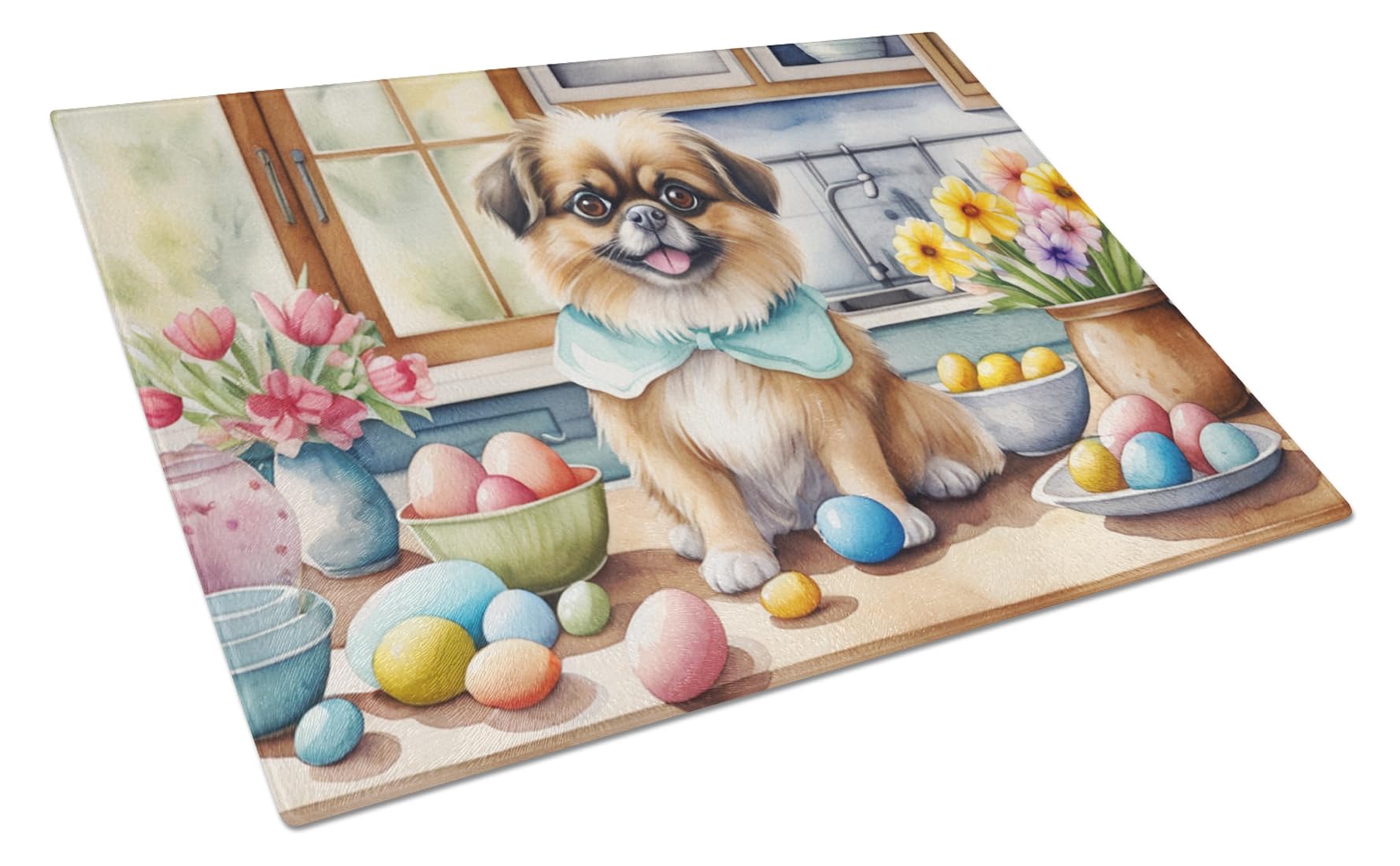 Carolines Treasures DAC6912LCB Decorating Easter Tibetan Spaniel Glass Cutting Board Decorative Tempered Glass Kitchen Cutting and Serving Board Large Size Chopping Board
