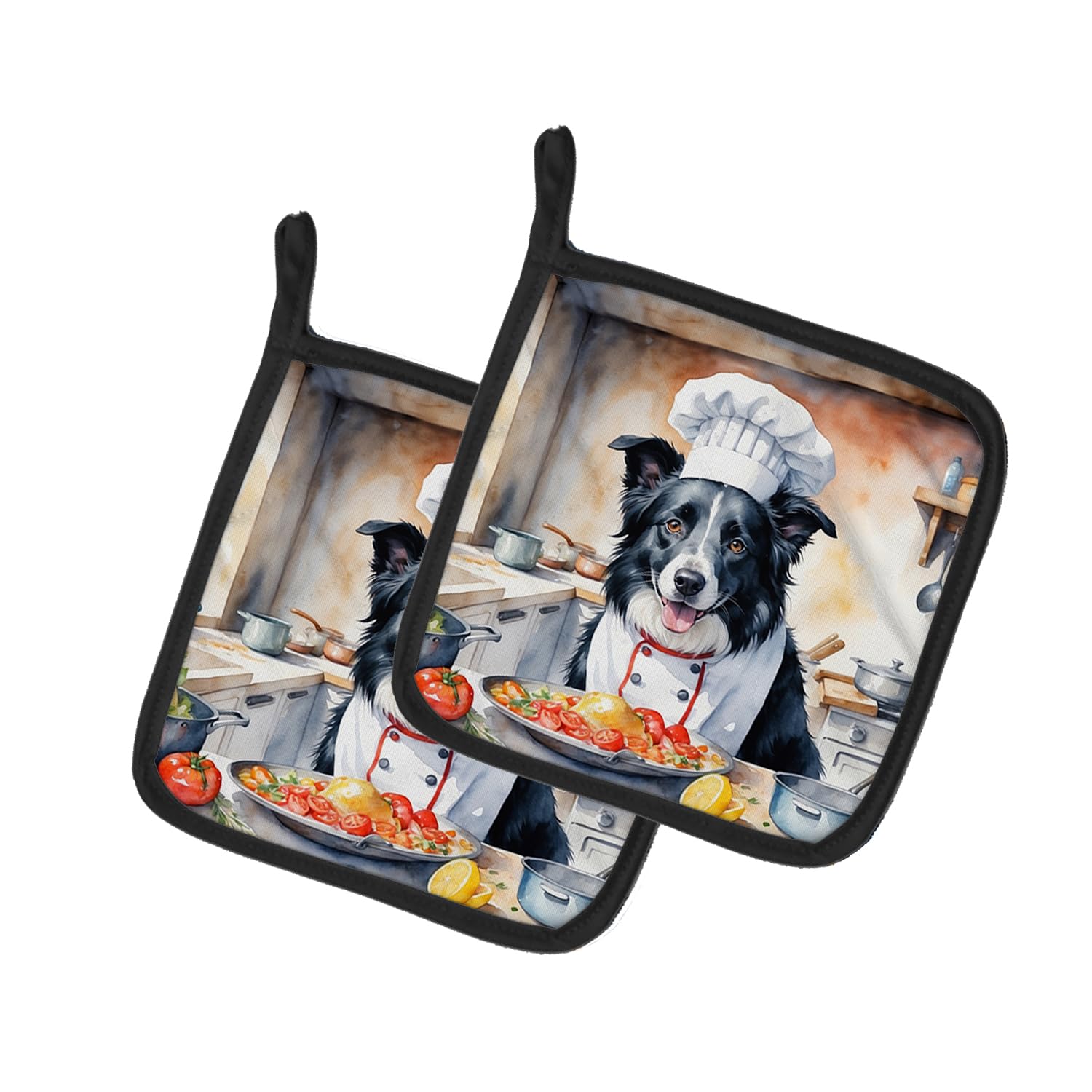Border Collie The Chef Pair of Pot Holders