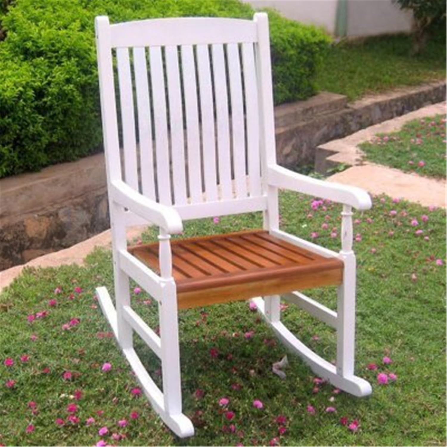 Outdoor Wood Porch Rocker -White/Oak