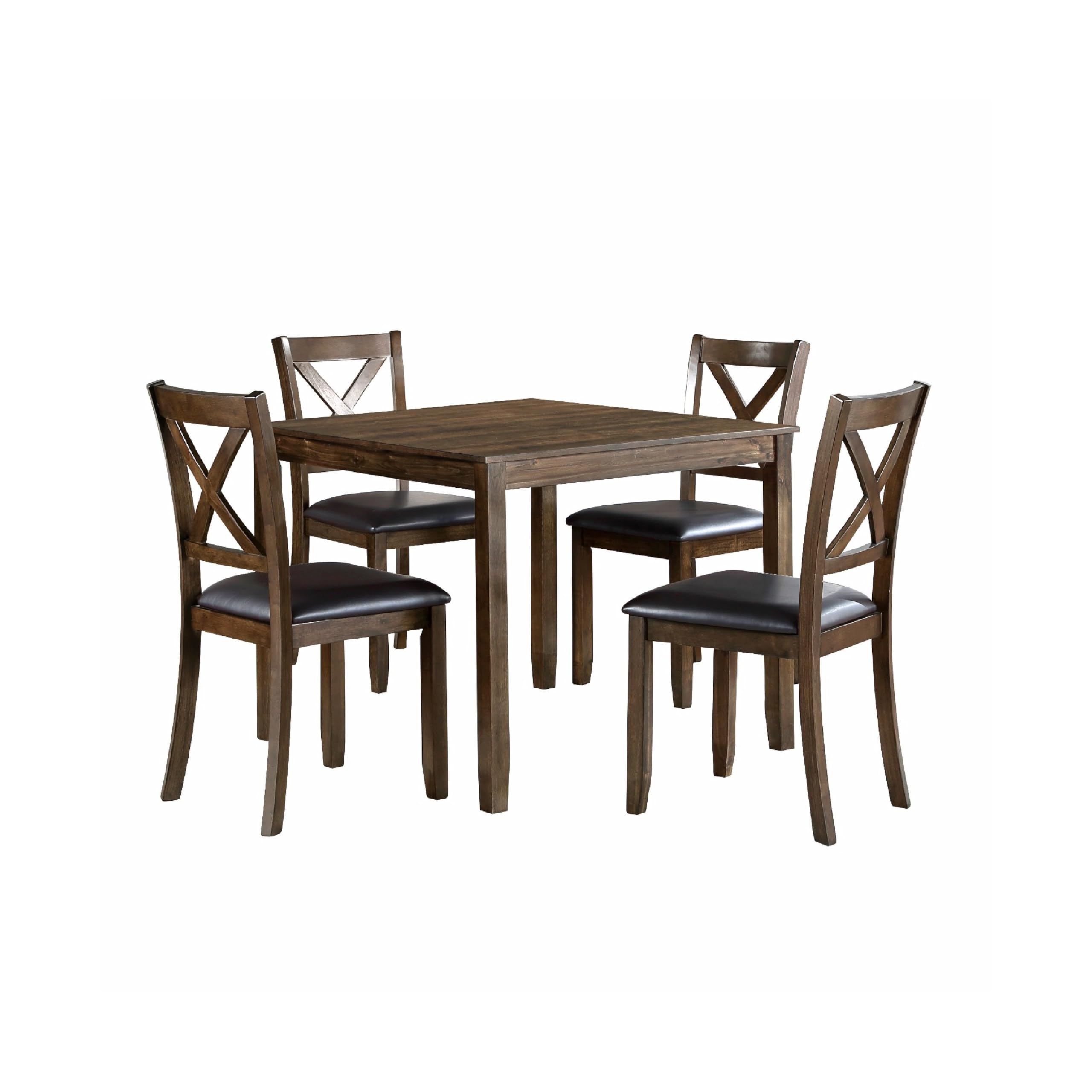 Gimi 5pc Dining Table Set, 4 X Back Faux Leather Chairs, Charcoal Brown