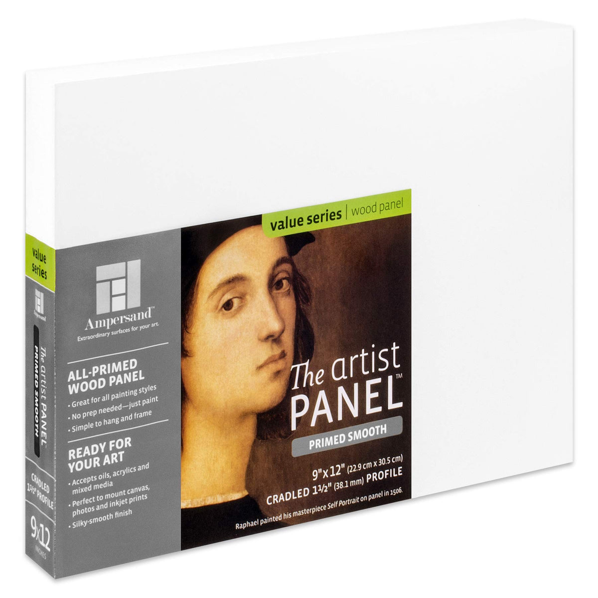 Ampersand Art Supply Wood Gesso Artist Painting Panel: Primed Smooth, 9 X 12, 1-1/2 Cradled Profile