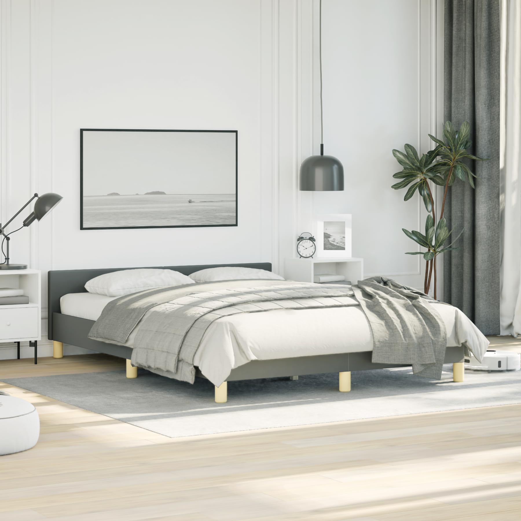 vidaXL Bed Frame with Headboard Dark Gray 53.9x74.8??Full Fabric