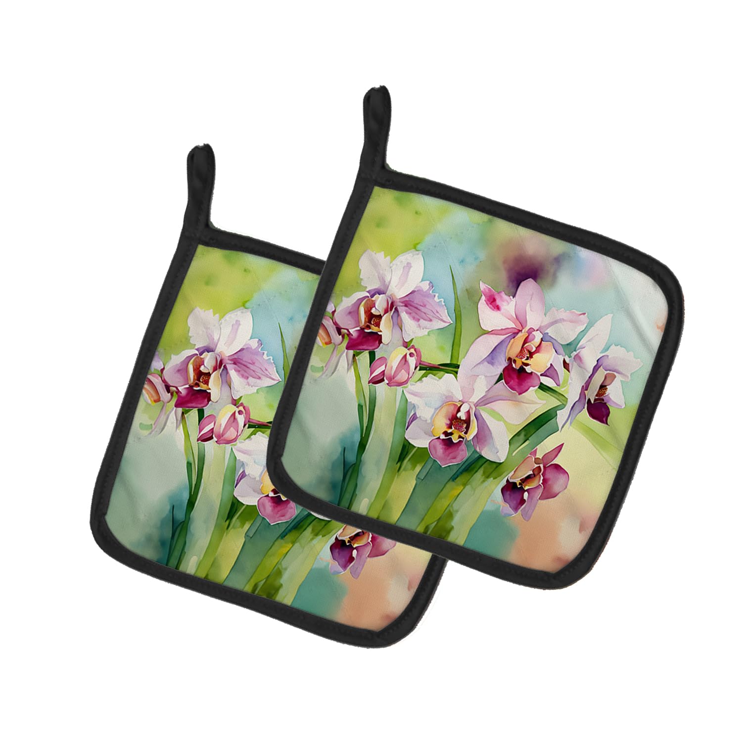 Orchids in Watercolor Pair of Pot Holders