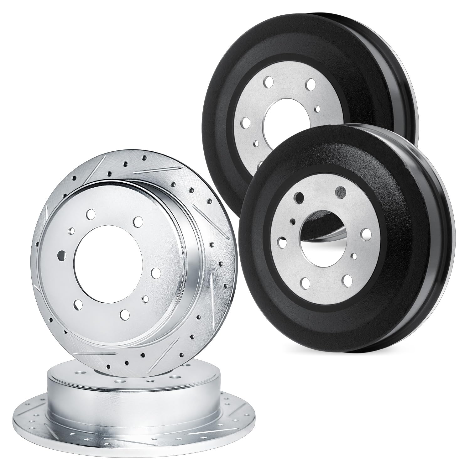 R1 Concepts Drilled and Slotted Silver Disc Brake Rotor and Drum Set WGPN2-76121