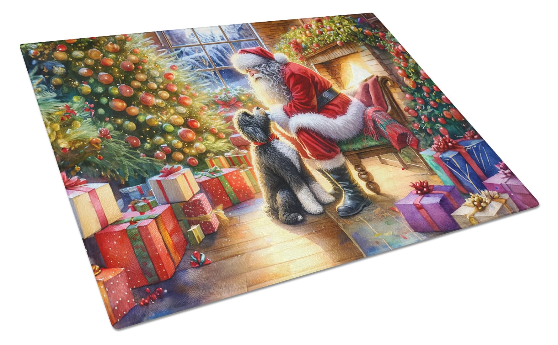 Carolines Treasures DAC4147LCB Portuguese Water Dog and Santa Claus Glass Cutting Board Decorative Tempered Glass Kitchen Cutting and Serving Board Large Size Chopping Board