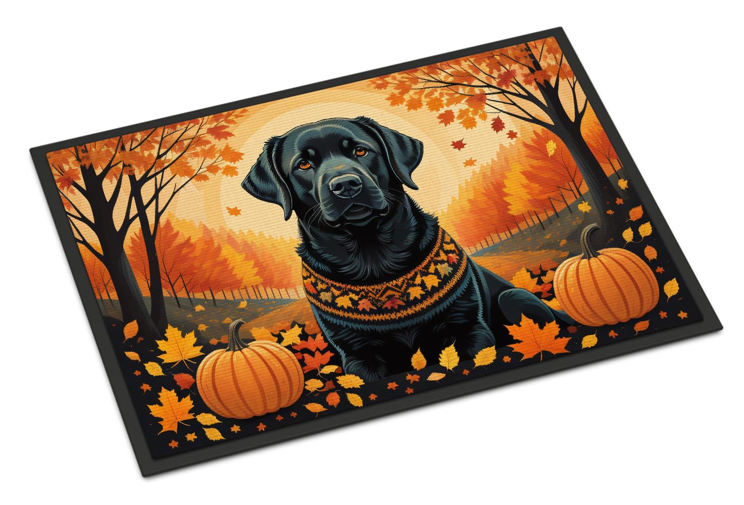 Carolines Treasures DAC1054MAT Black Labrador Retriever Fall Doormat 18x27 Front Door Mat Indoor Outdoor Rugs for Entryway, Non Slip Washable Low Pile, 18H X 27W