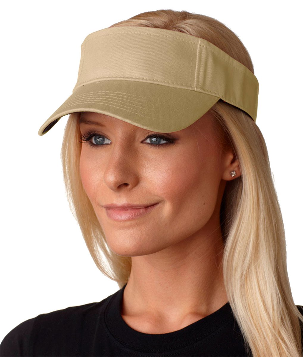 AC101 | ACE- Three Panel Cotton Twill Visor, Terry Cloth Sweatband, Self-Fabric Hook and Loop Closure- KHAKI