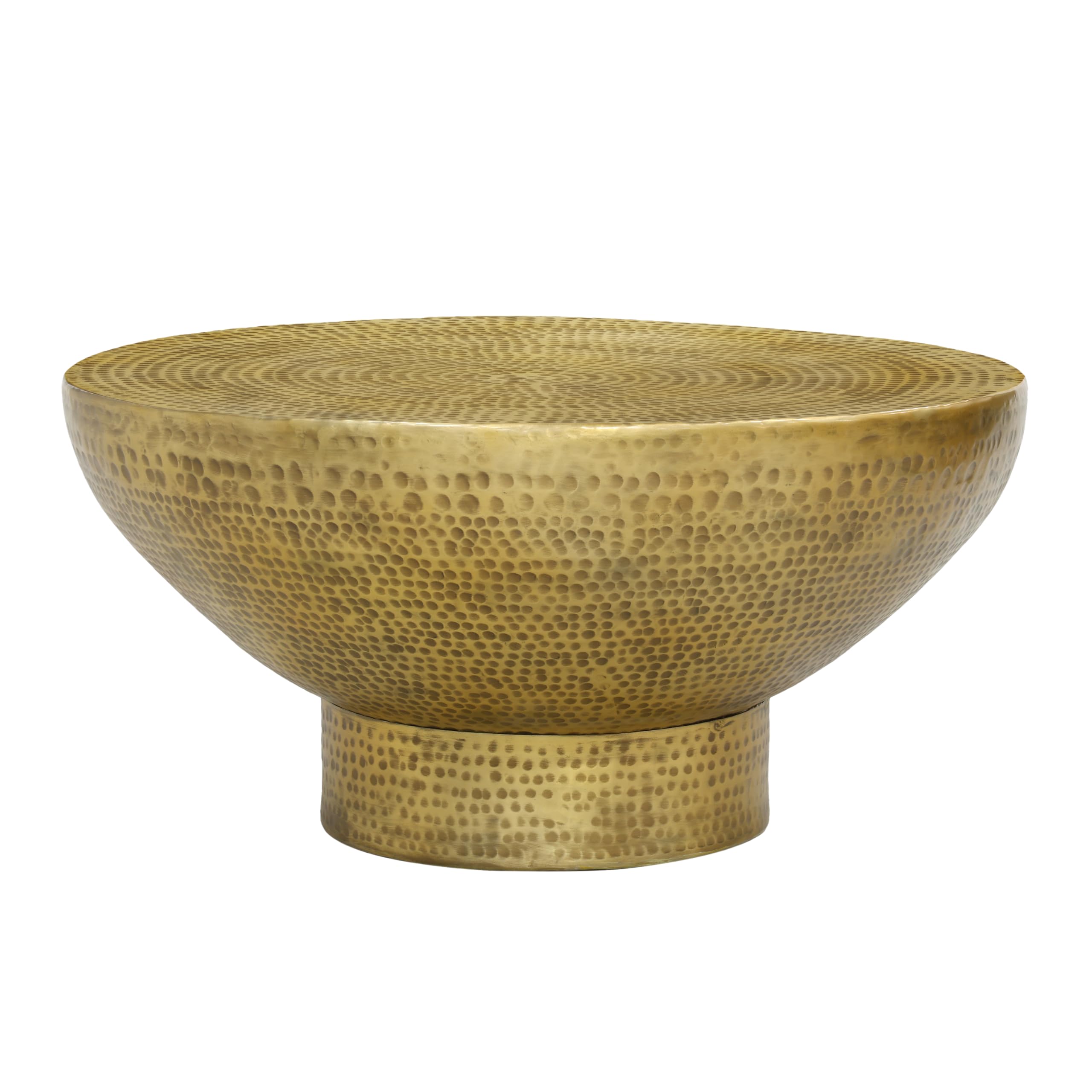 Orion Coffee Table | 32 Inch Round Martini Glass Shape |Hammered Antique Brass Finish