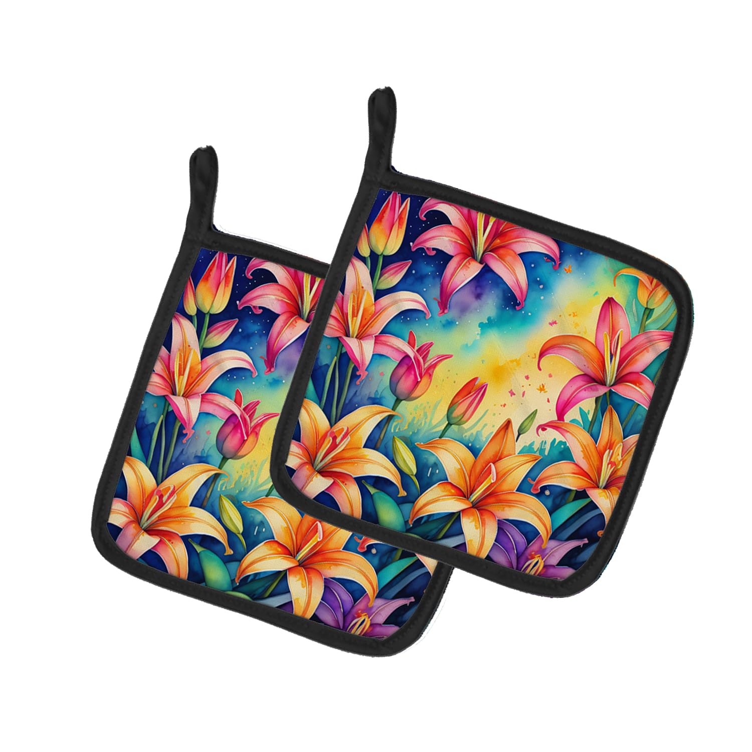 Colorful Lilies Pair of Pot Holders