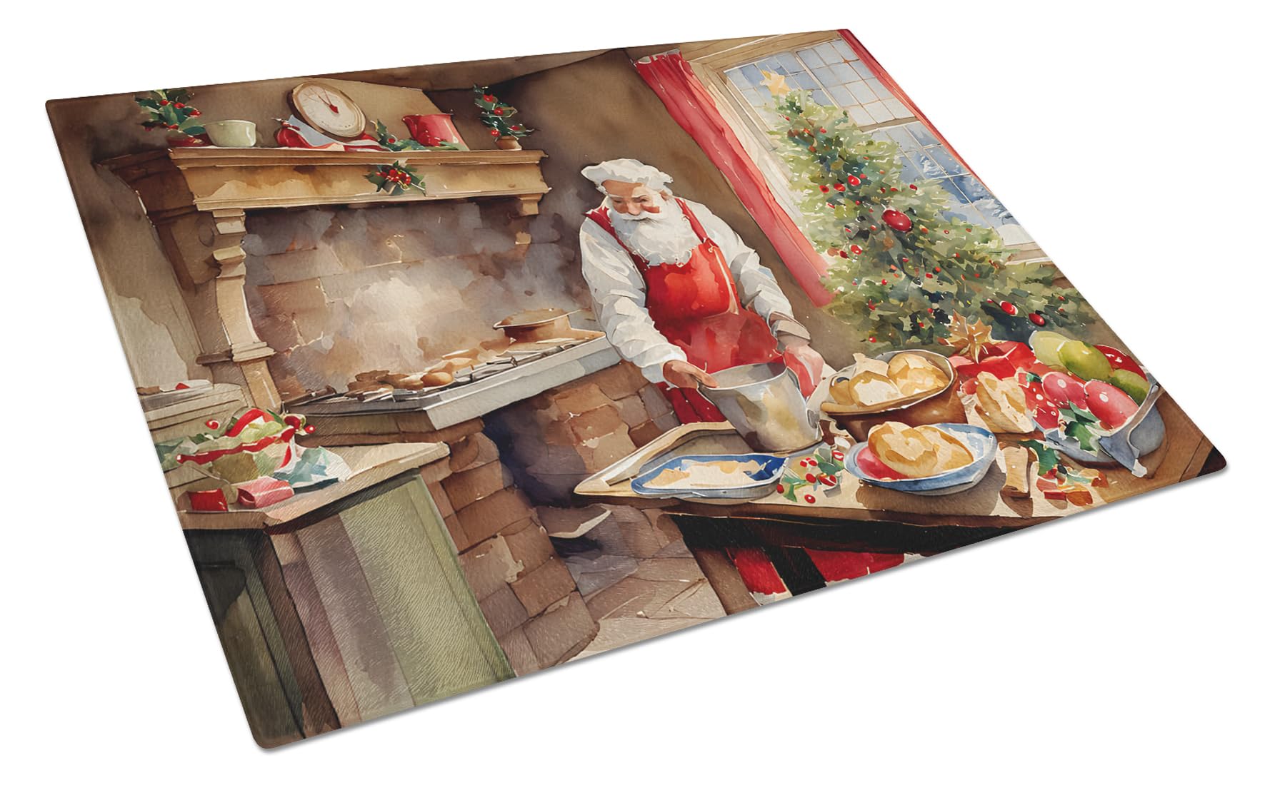 Carolines Treasures DAC3316LCB Cookies with Santa Claus Glass Cutting Board Large Decorative Tempered Glass Kitchen Cutting and Serving Board Large Size Chopping Board