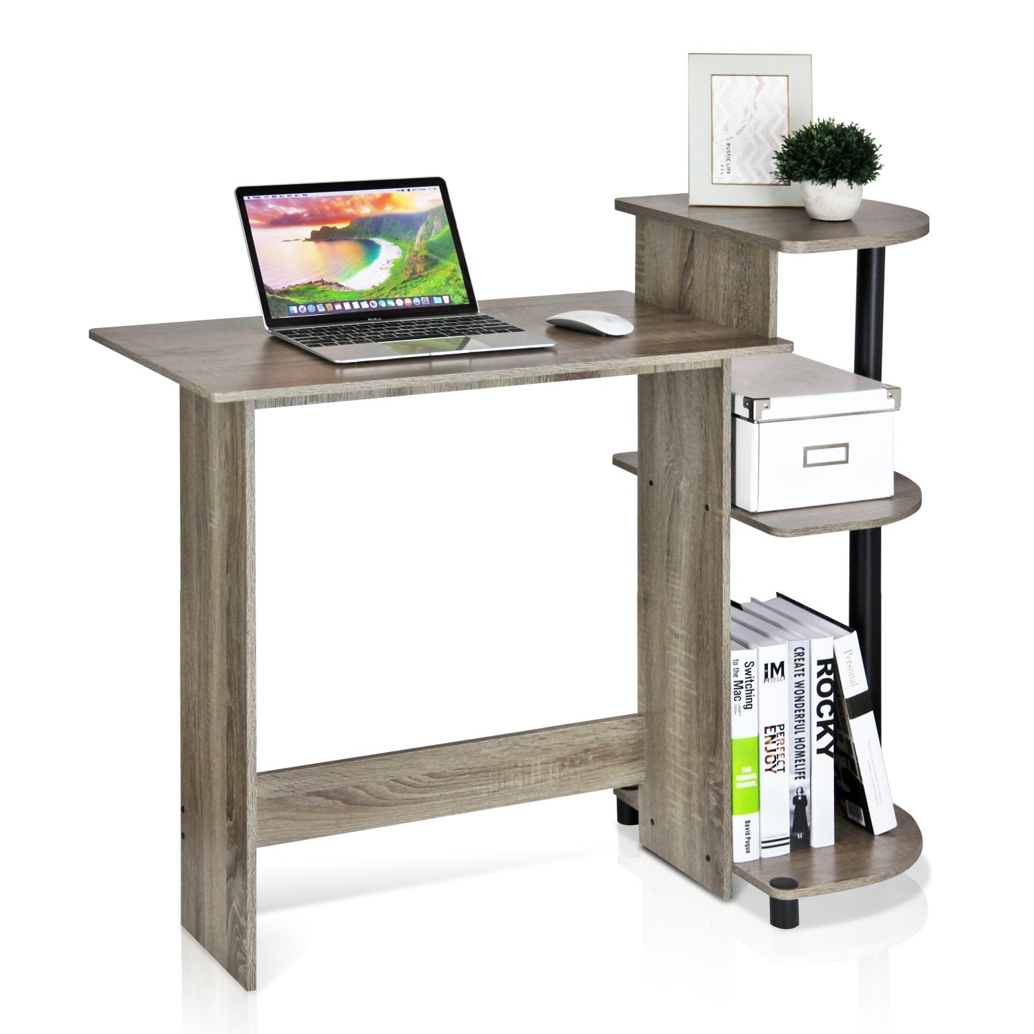 Furinno 11181GYW/BK Compact Computer Desk, French Oak Grey/Black