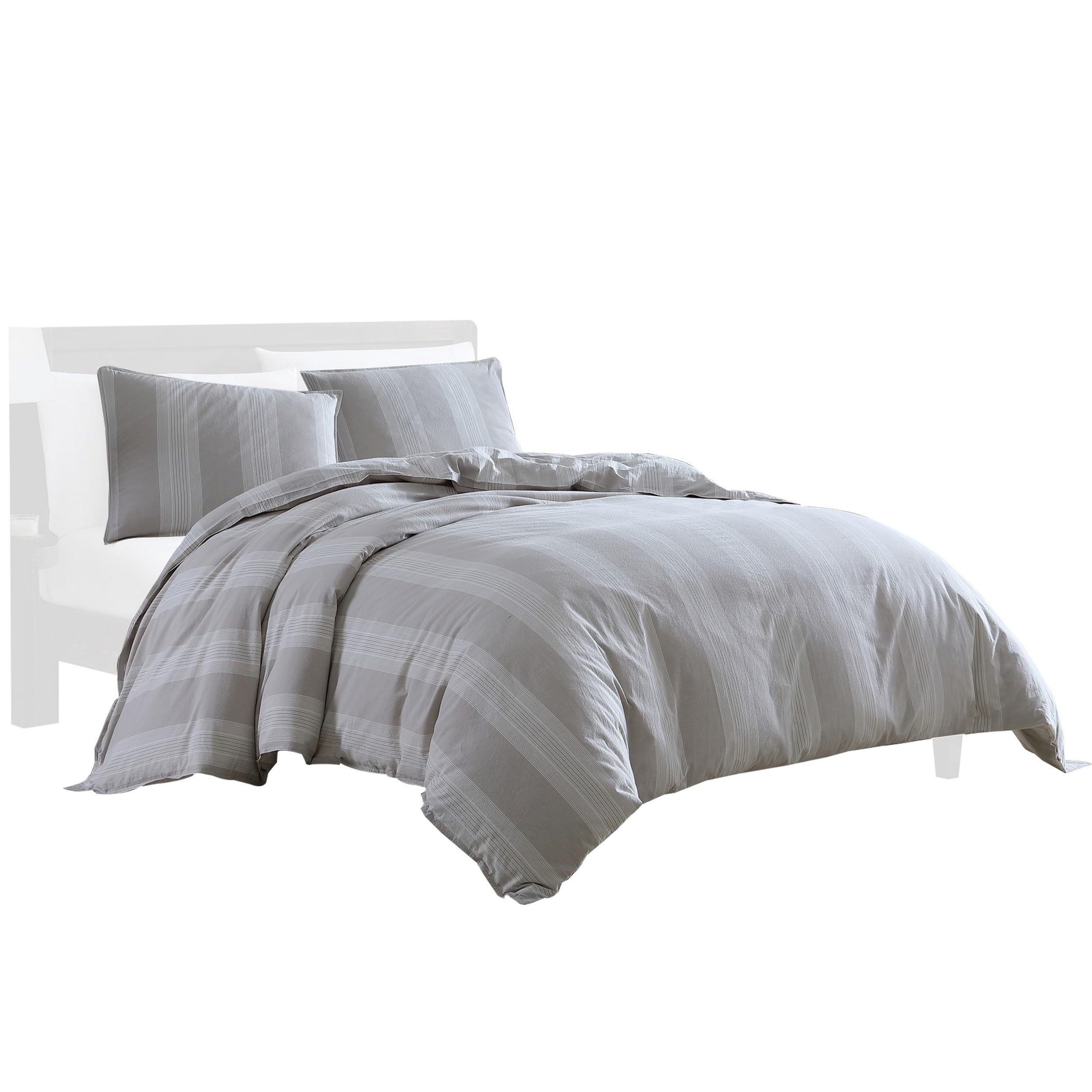 Kia 2 Piece Twin Comforter Set, Yarn Dyed Cotton, Beige Vertical Stripes