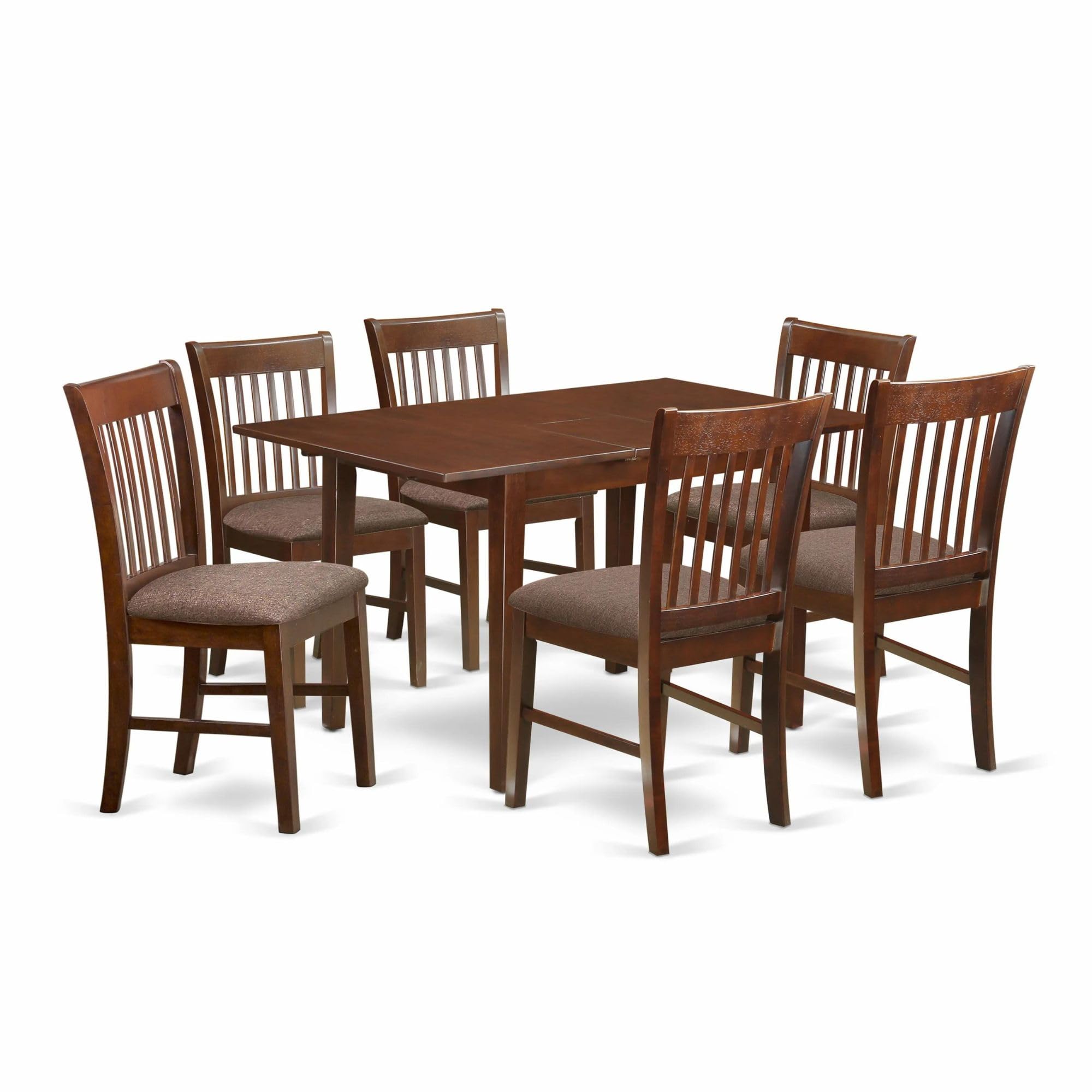 East West Furniture Norfolk 7 Piece Modern Dining Set Consist Of A Rectangle Wooden Table With Butterfly Leaf And 6 Linen Fabric Upholstered Chairs, 32X54 Inch, Mahogany