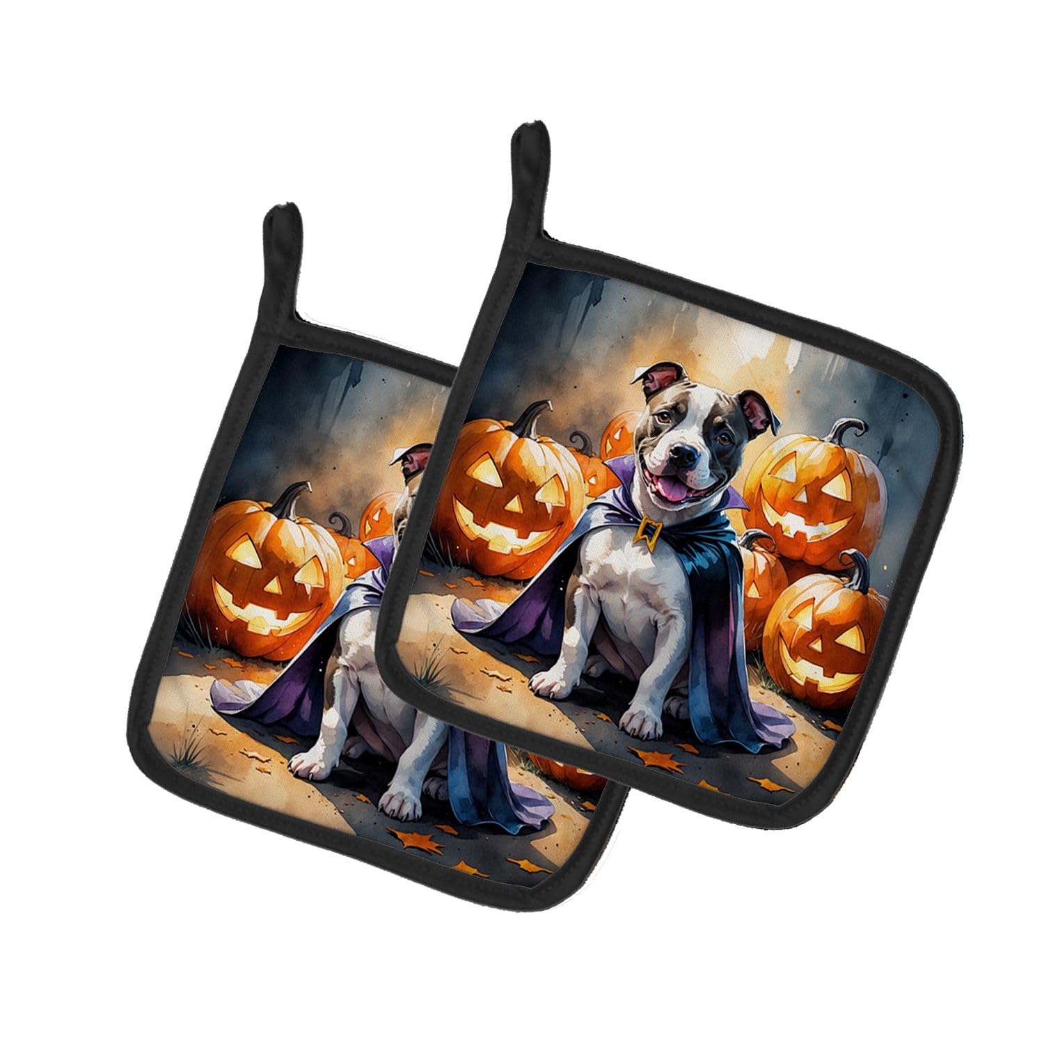 Carolines Treasures Pit Bull Terrier Puppy Halloween Pair of Pot Holders Kitchen Heat Resistant Pot Holders Sets Oven Hot Pads for Cooking Baking BBQ, 7 1/2 x 7 1/2