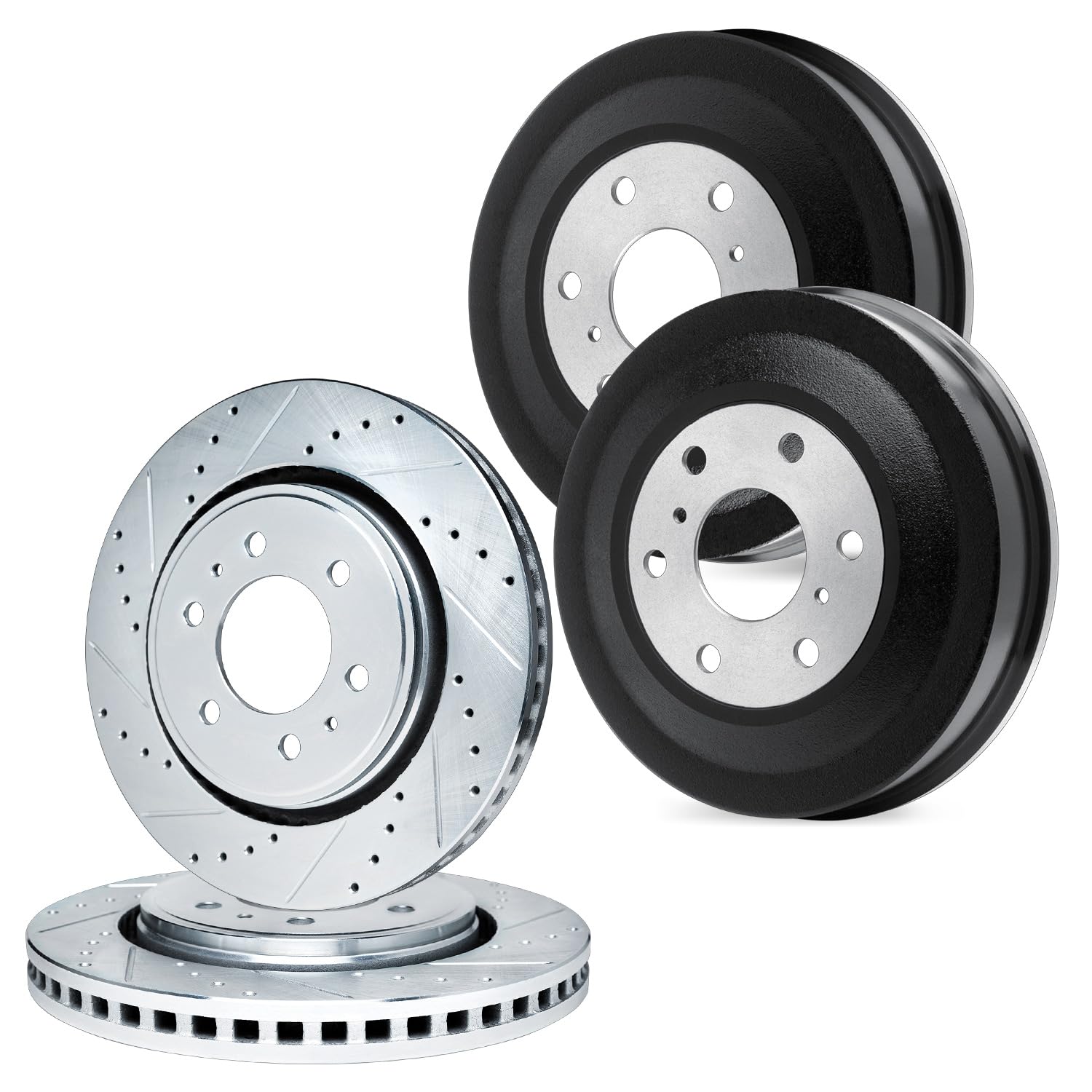 R1 Concepts Drilled and Slotted Silver Disc Brake Rotor and Drum Set WGPN2-67074