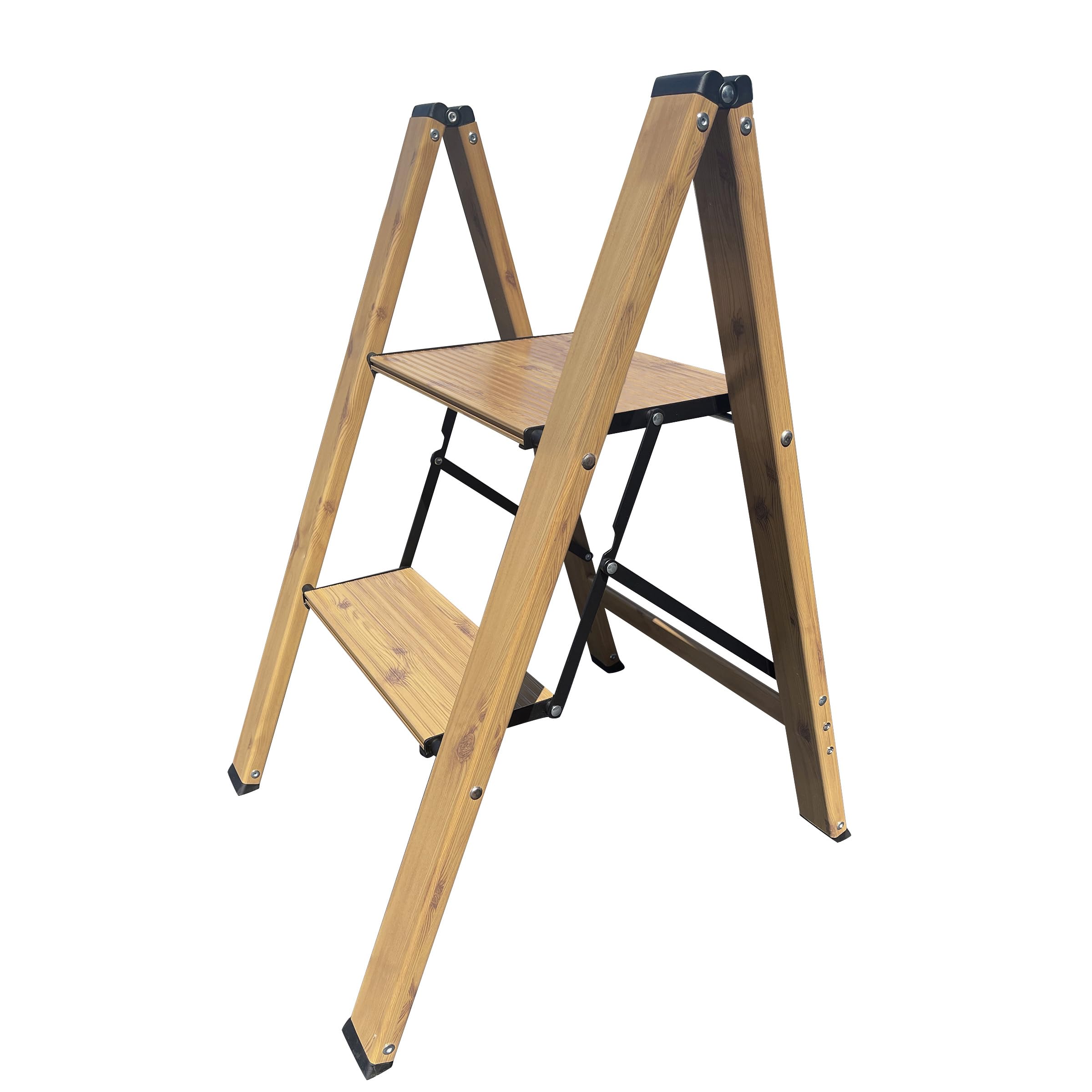 AmeriHome 2 Step Aluminum Wood Grain Folding Ladder