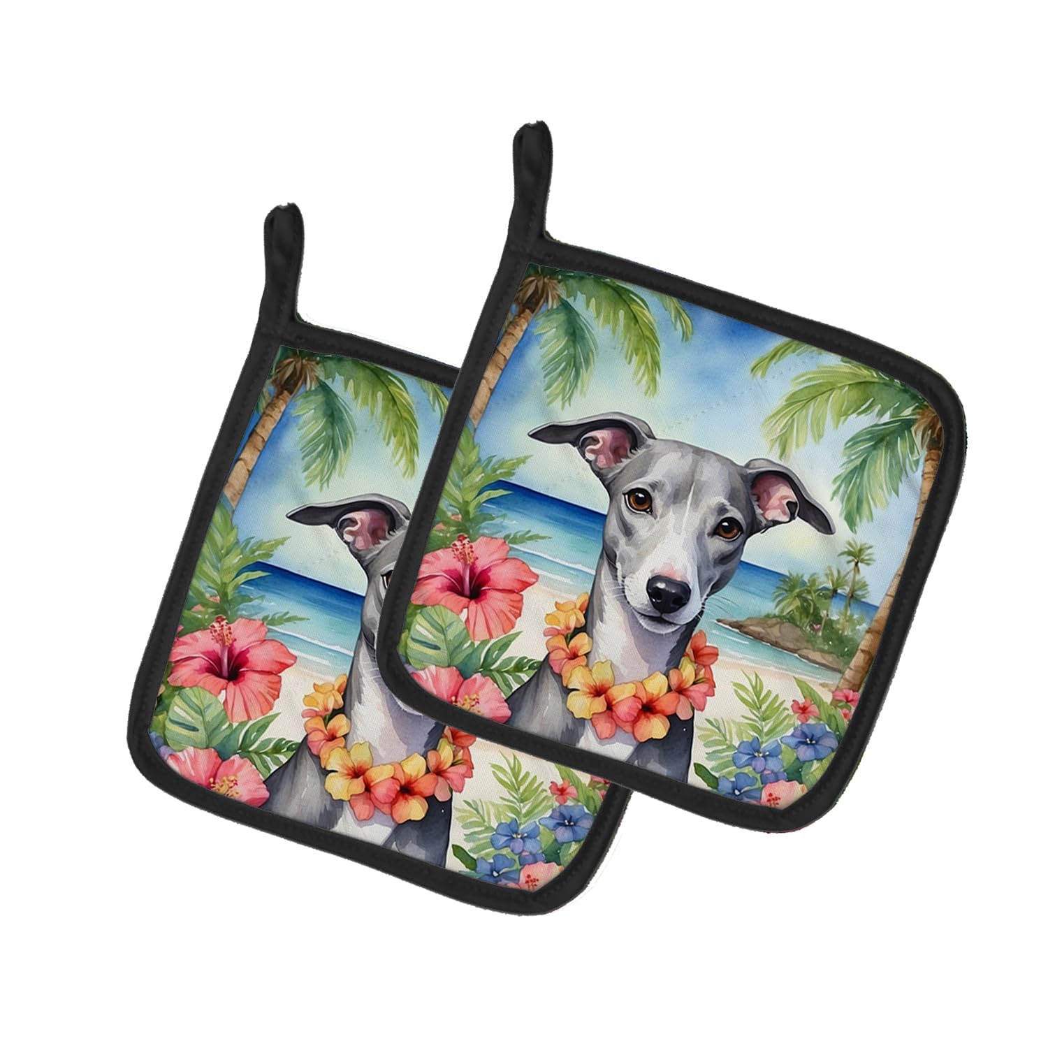 Whippet Luau Pair of Pot Holders