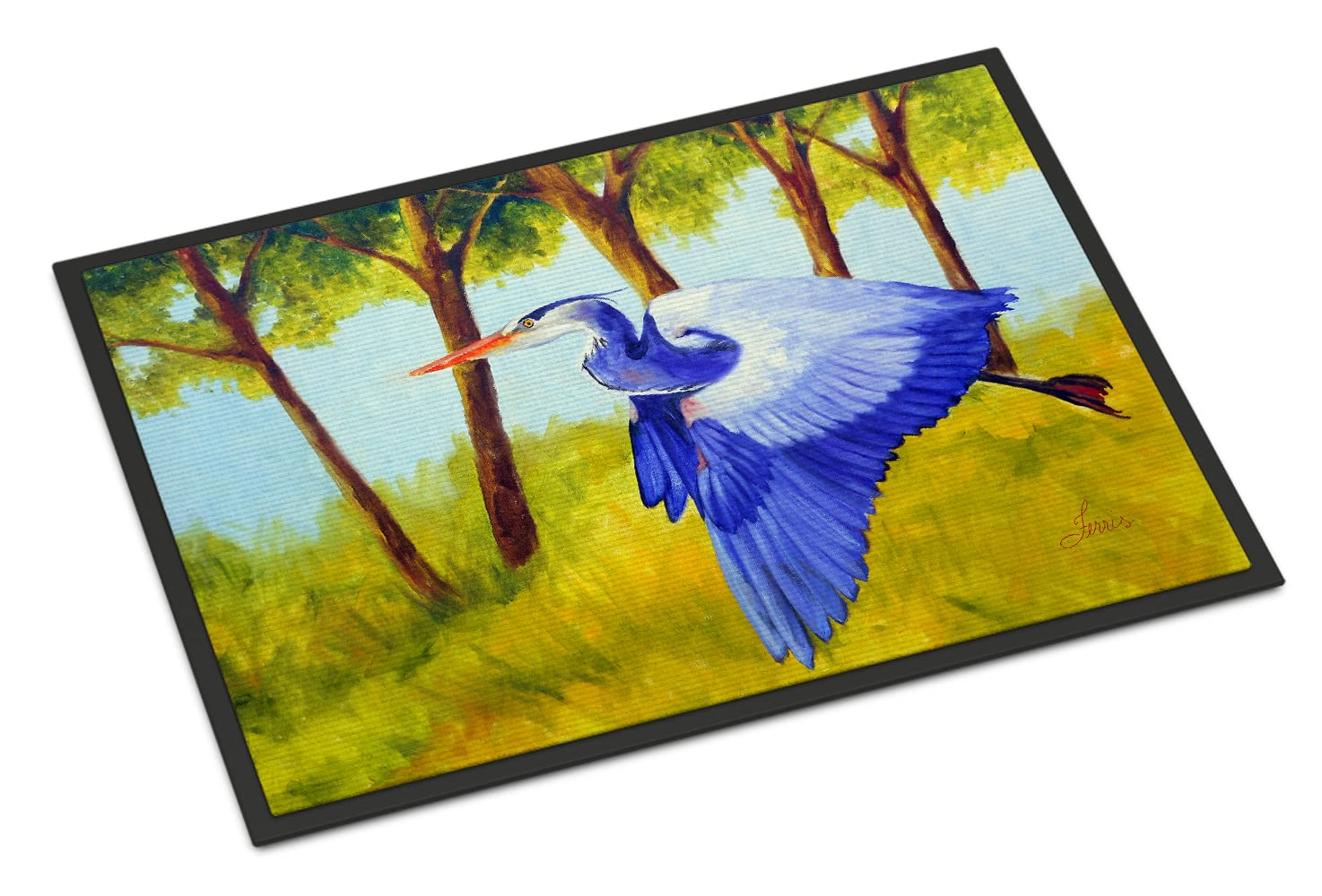 Fyling Heron by Ferris Hotard Indoor or Outdoor Mat 18x27