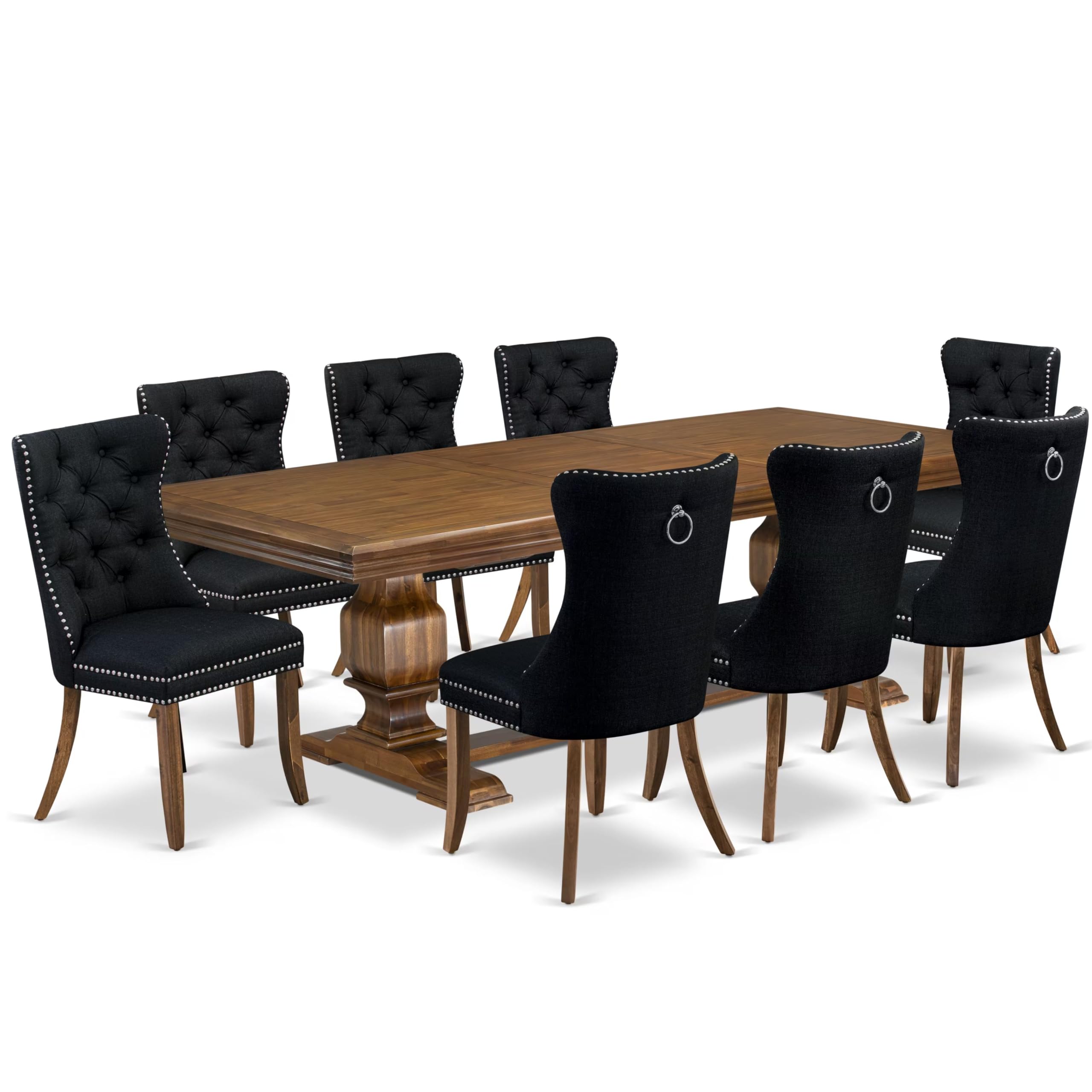 9 Pieces Dining Table Set a Rectangle Table and 8 Linen fabric Dining Chairs