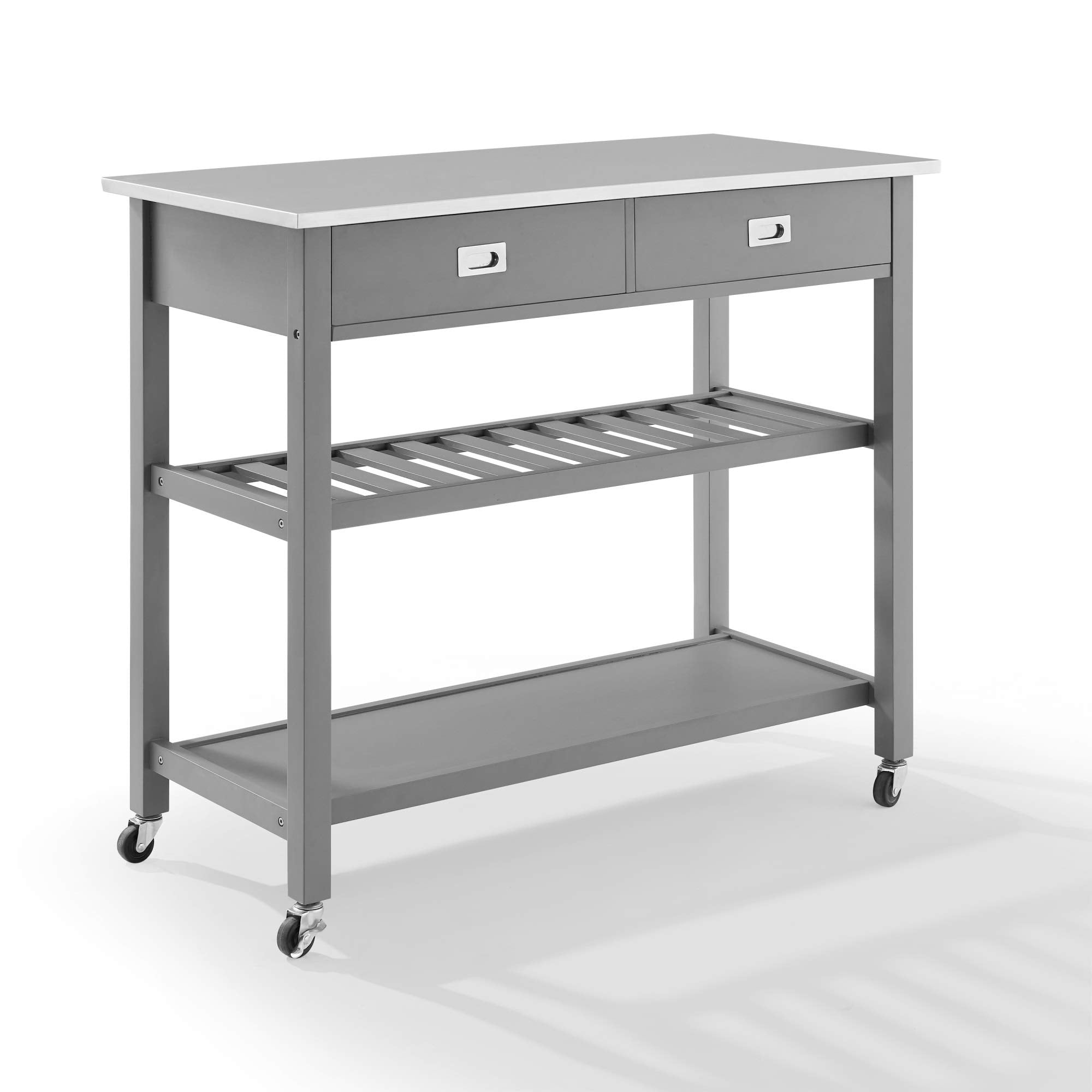 Casafoyer Furniture Chloe Stainless Steel Top Rolling Kitchen Island Storage Cart, Microwave Stand, Wine Rack, Gray