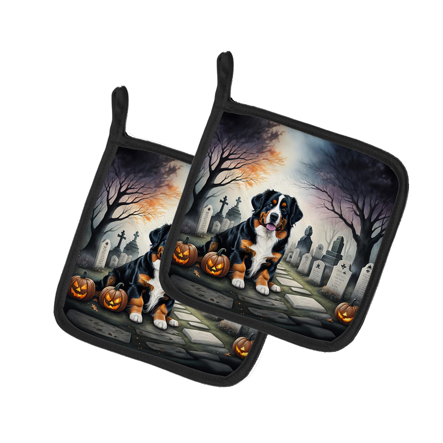 Bernese Mountain Dog Spooky Halloween Pair of Pot Holders