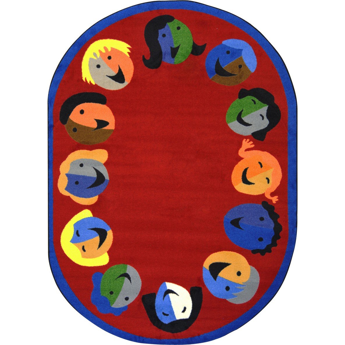 Joyful Faces 78 x 109??Oval area rug in color Red