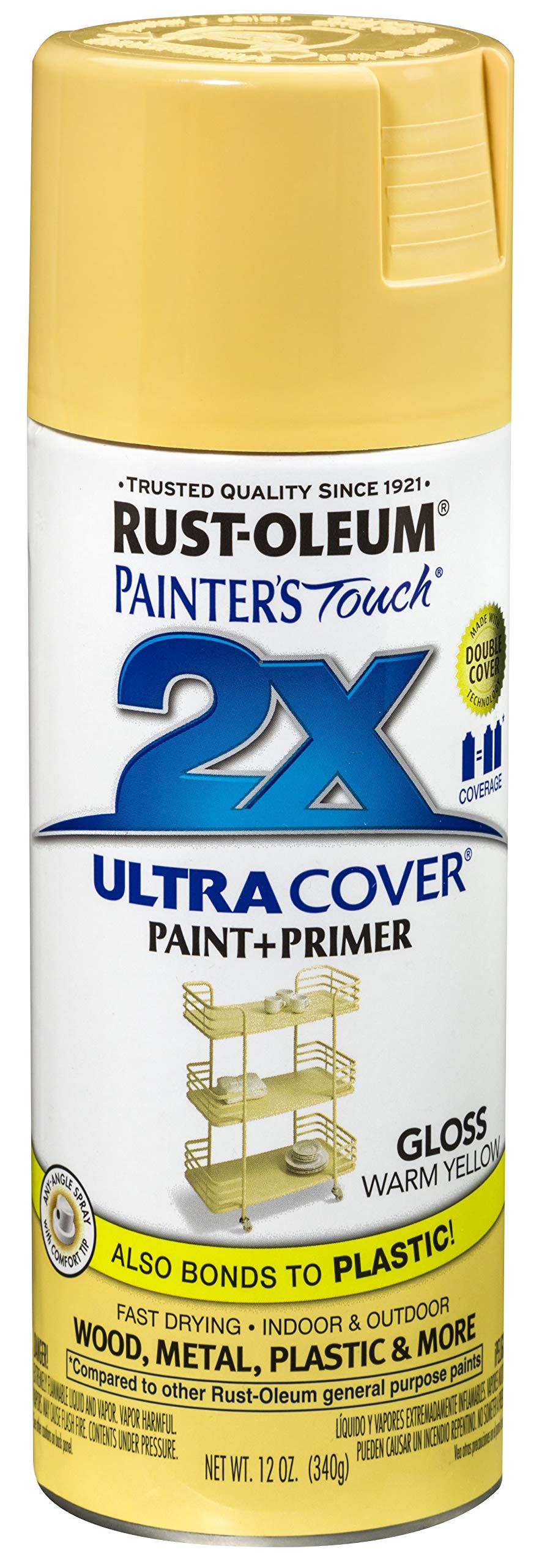 Rust-Oleum 249091 Painter'S Touch 2X Ultra Cover, 12 Ounce (Pack Of 1), Gloss Warm Yellow